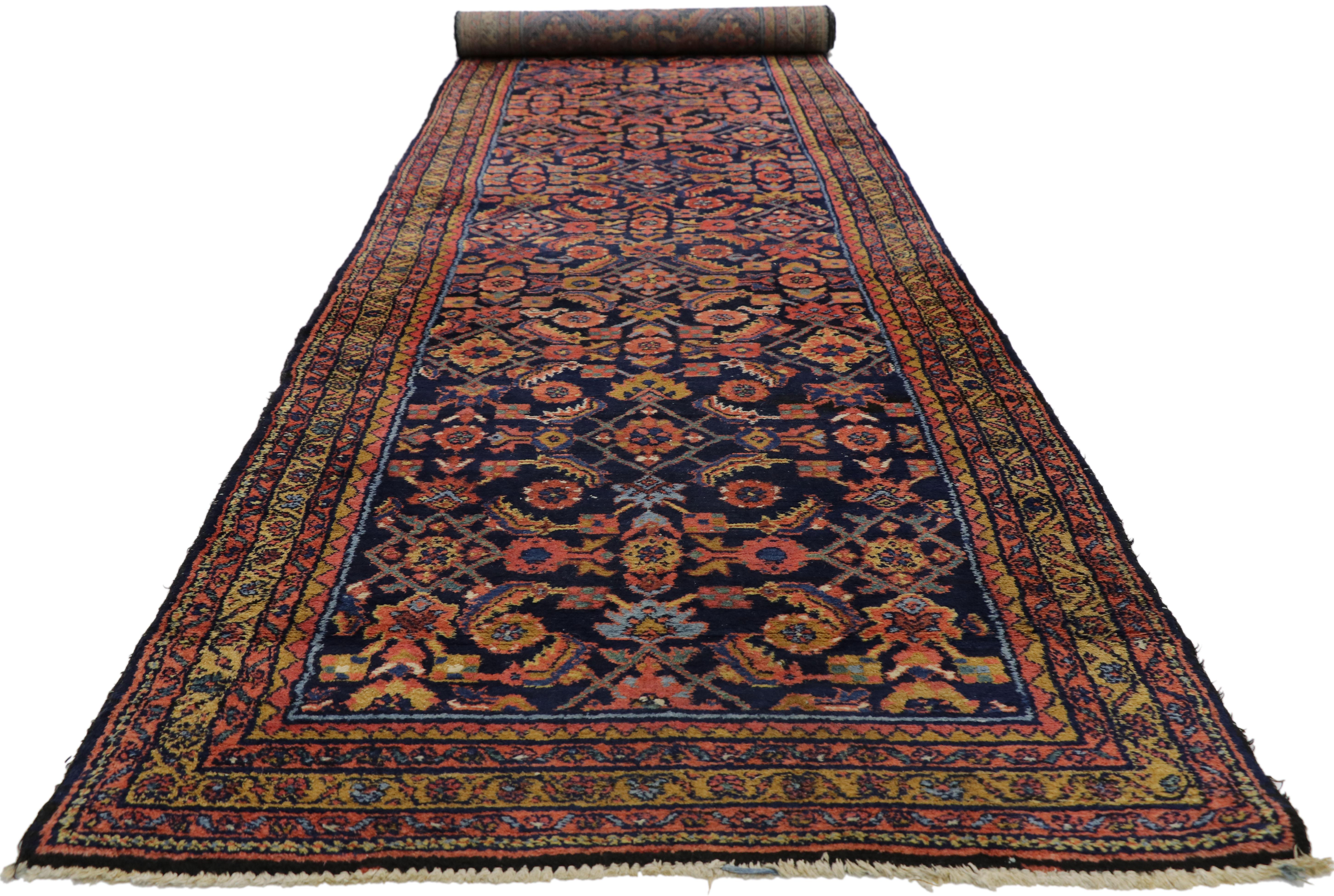 Hand-Knotted Antique Persian Malayer Runner with Modern Victorian Style For Sale