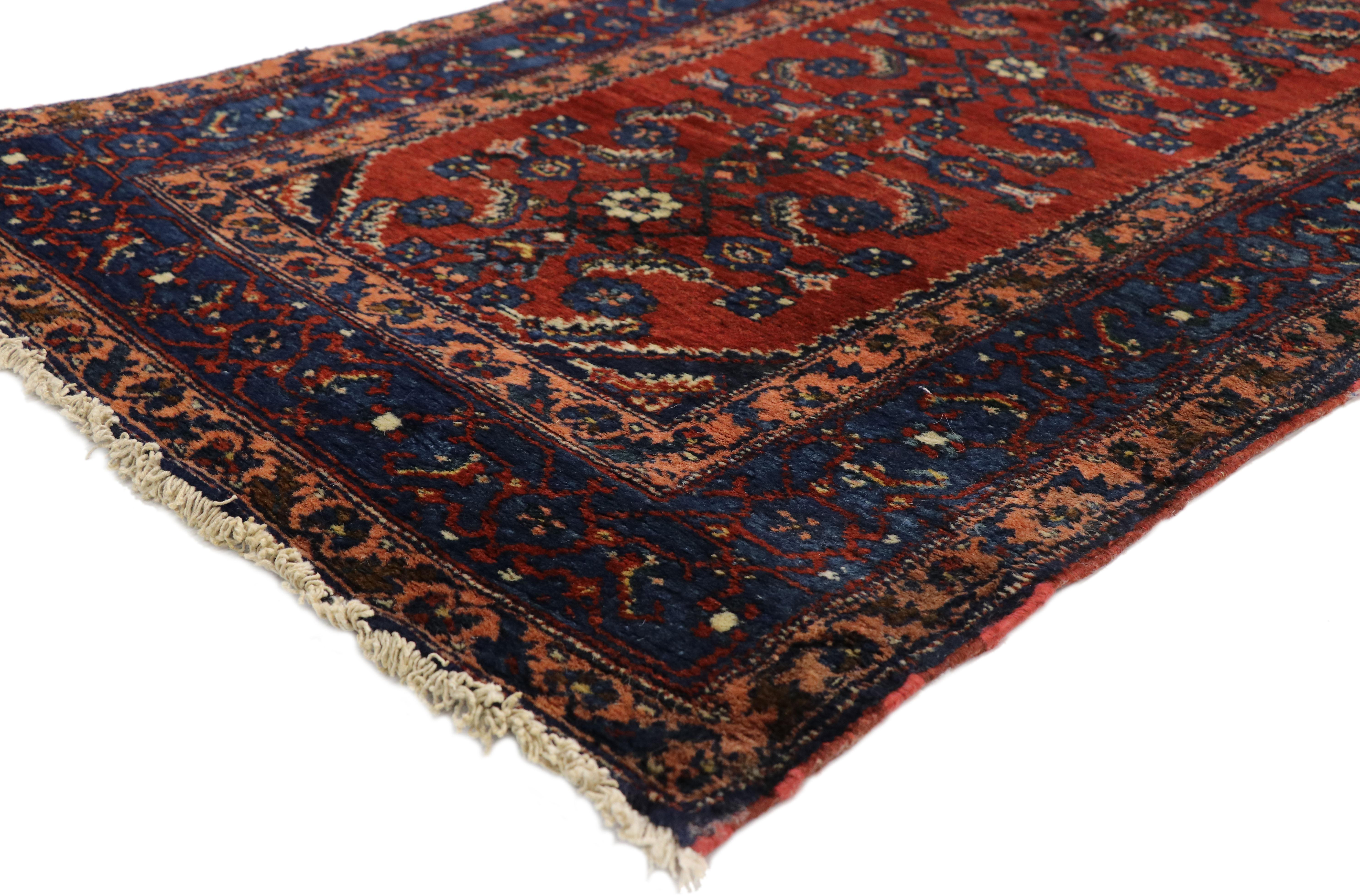 Hand-Knotted Antique Persian Malayer Long Runner with Elizabeth Tudor Style For Sale