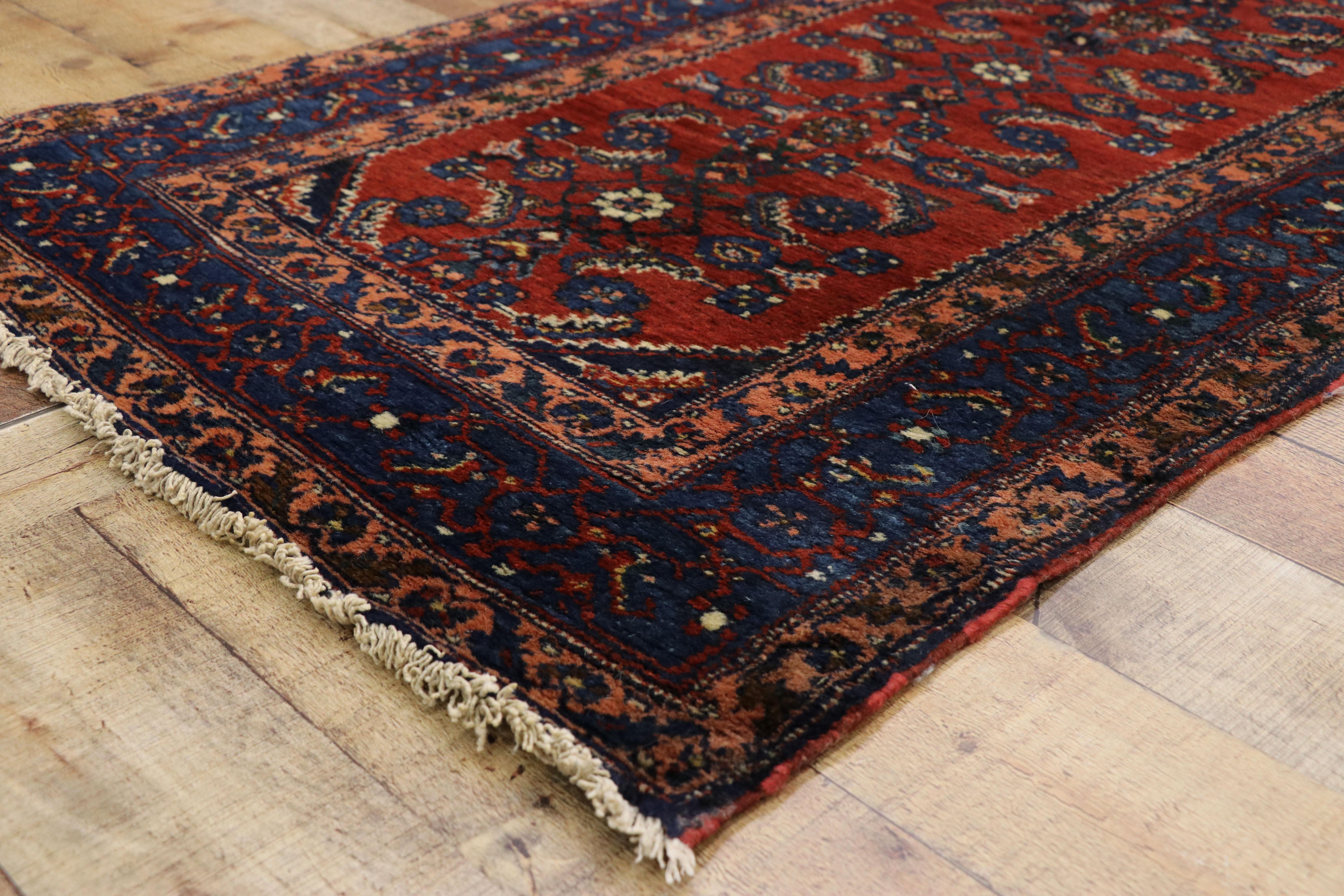 Antique Persian Malayer Long Runner with Elizabeth Tudor Style For Sale 1