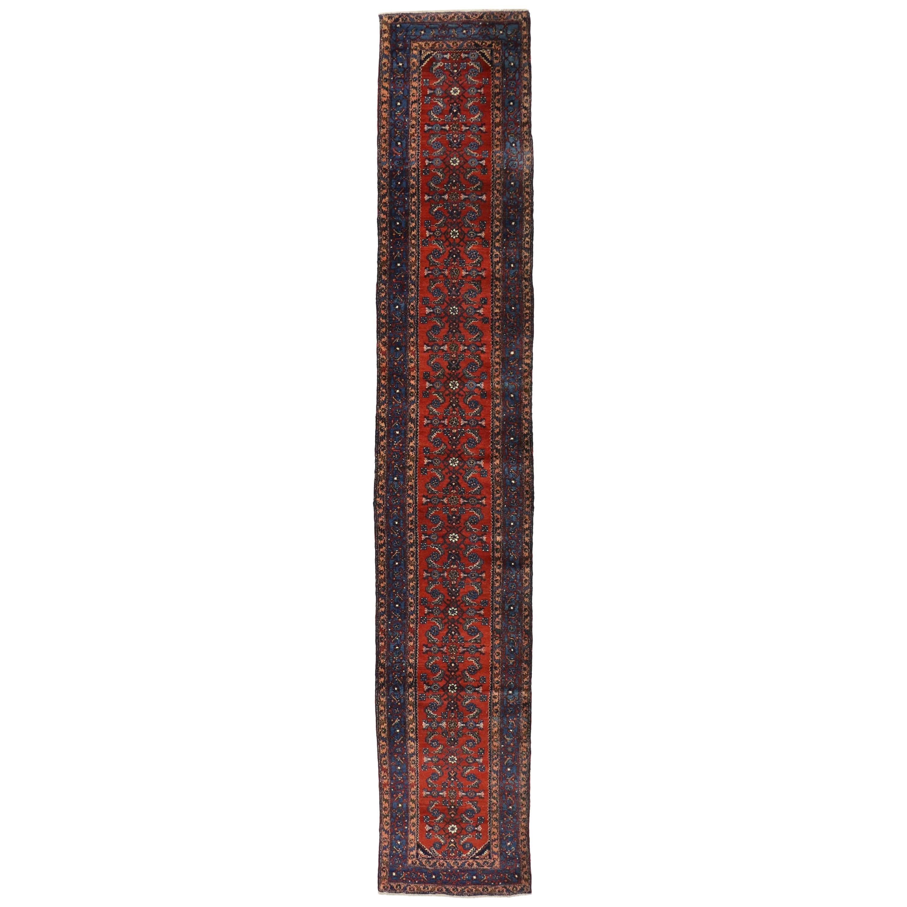 Antique Persian Malayer Long Runner with Elizabeth Tudor Style For Sale