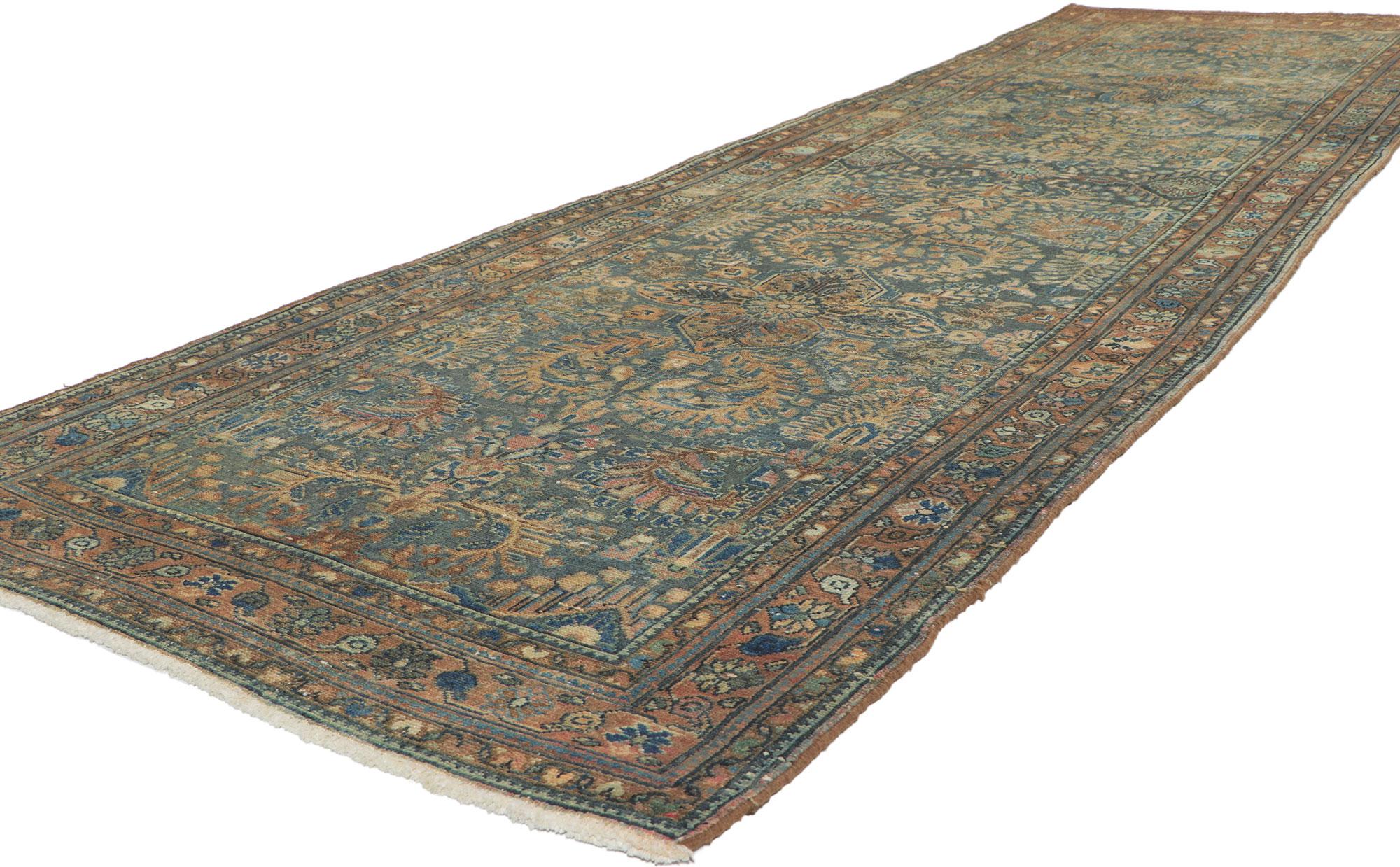 77672 Antique Persian Malayer Runner, 03'05 x 12'02. With its timeless style, incredible detail and texture, this hand knotted wool runner is a captivating vision of woven beauty. The classic design and refined colorway woven into this rug work