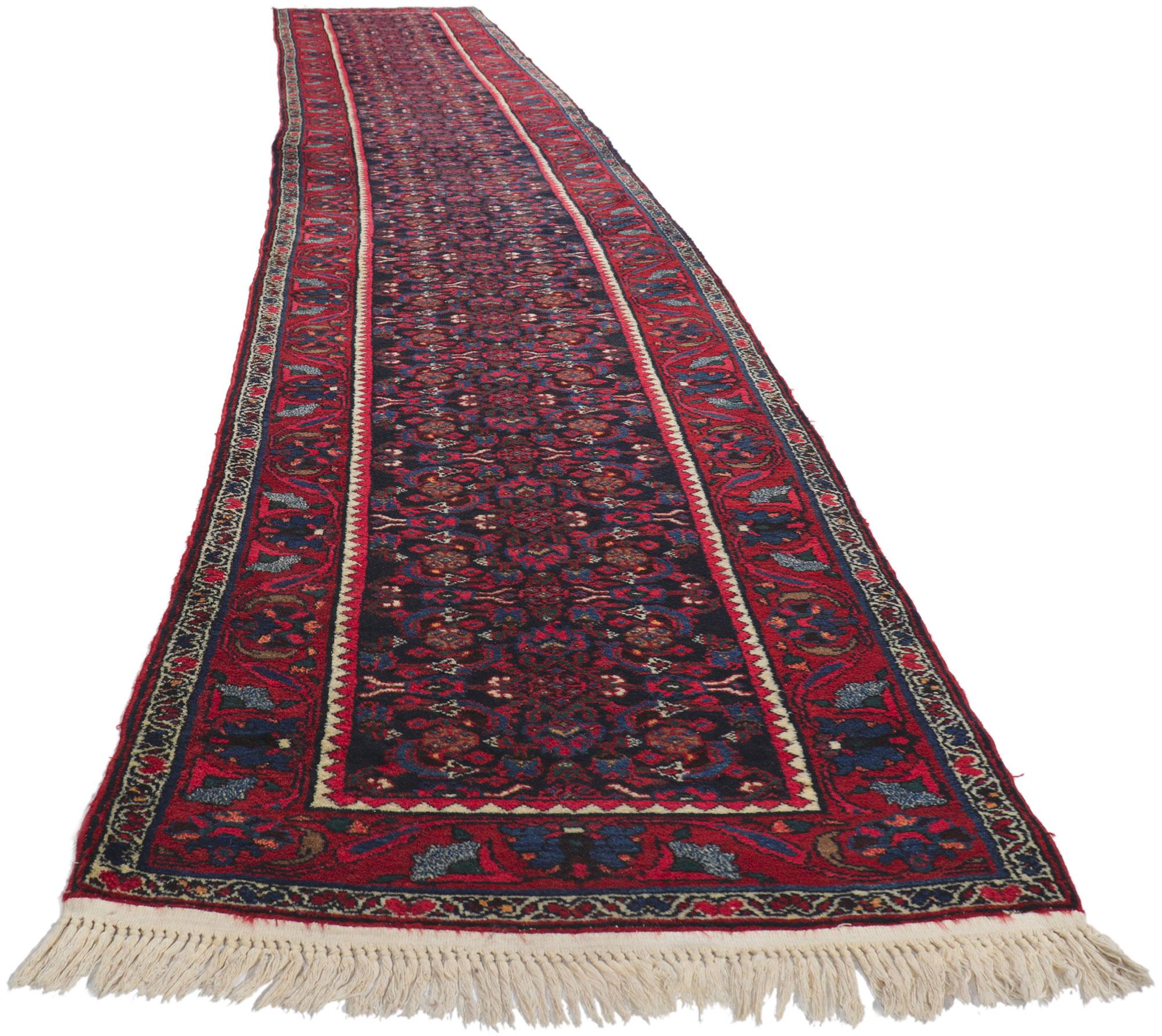 78452 Antique Persian malayer runner, 02'11 x 17'04.
With its effortless beauty, incredible detail and texture, this hand knotted wool antique Persian Malayer runner is a captivating vision of woven beauty. The classic Herati design and refined