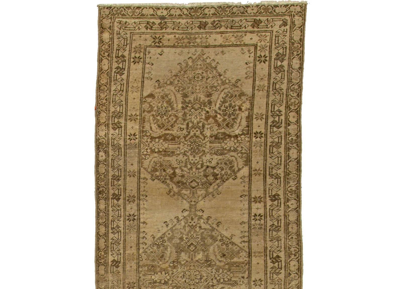 19th Century Authentic Persian Malayer Handmade Wool Runner For Sale
