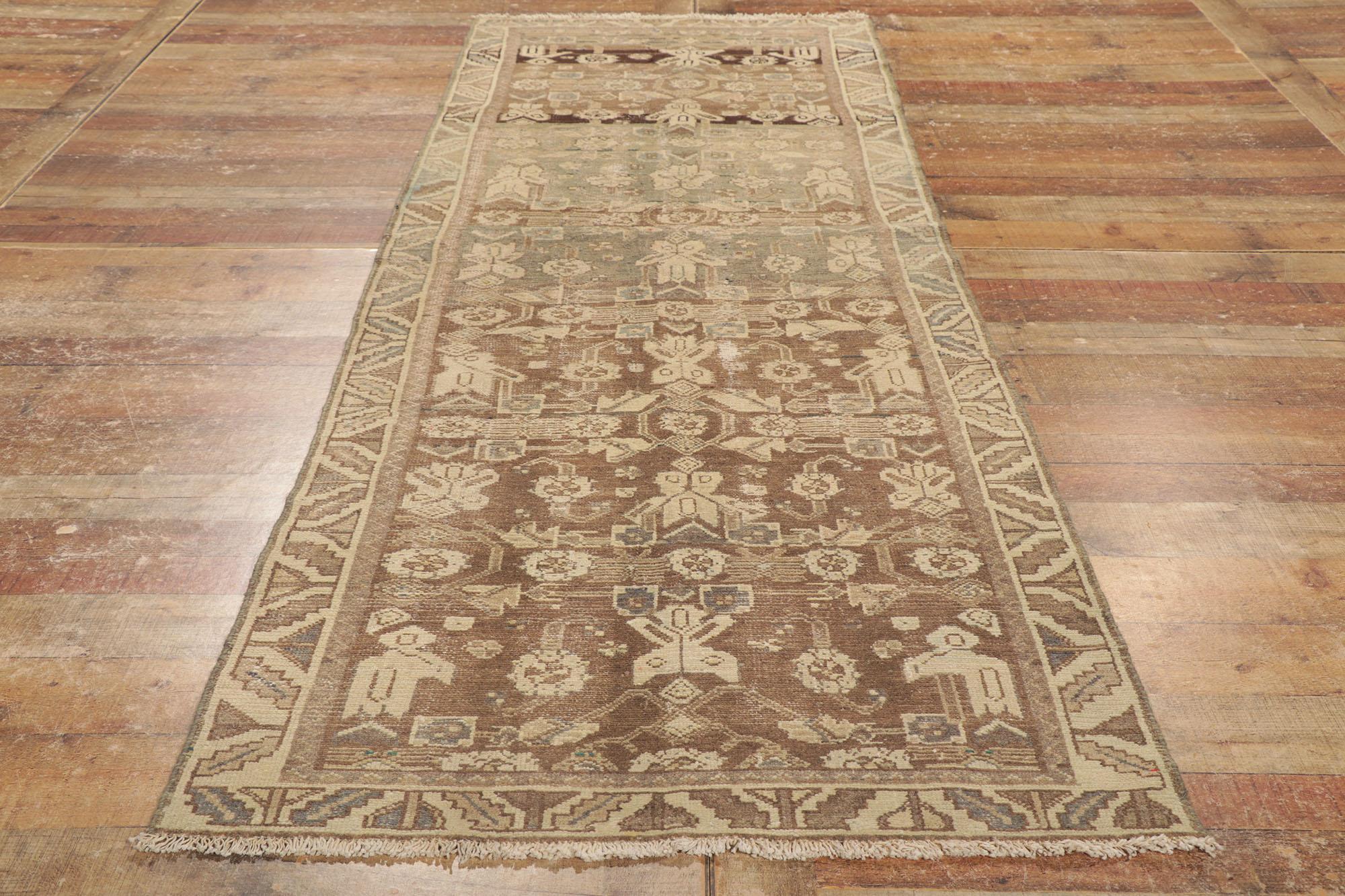 Antique Persian Malayer Runner, Earth-Tone Elegance Meets Quiet Sophistication For Sale 1