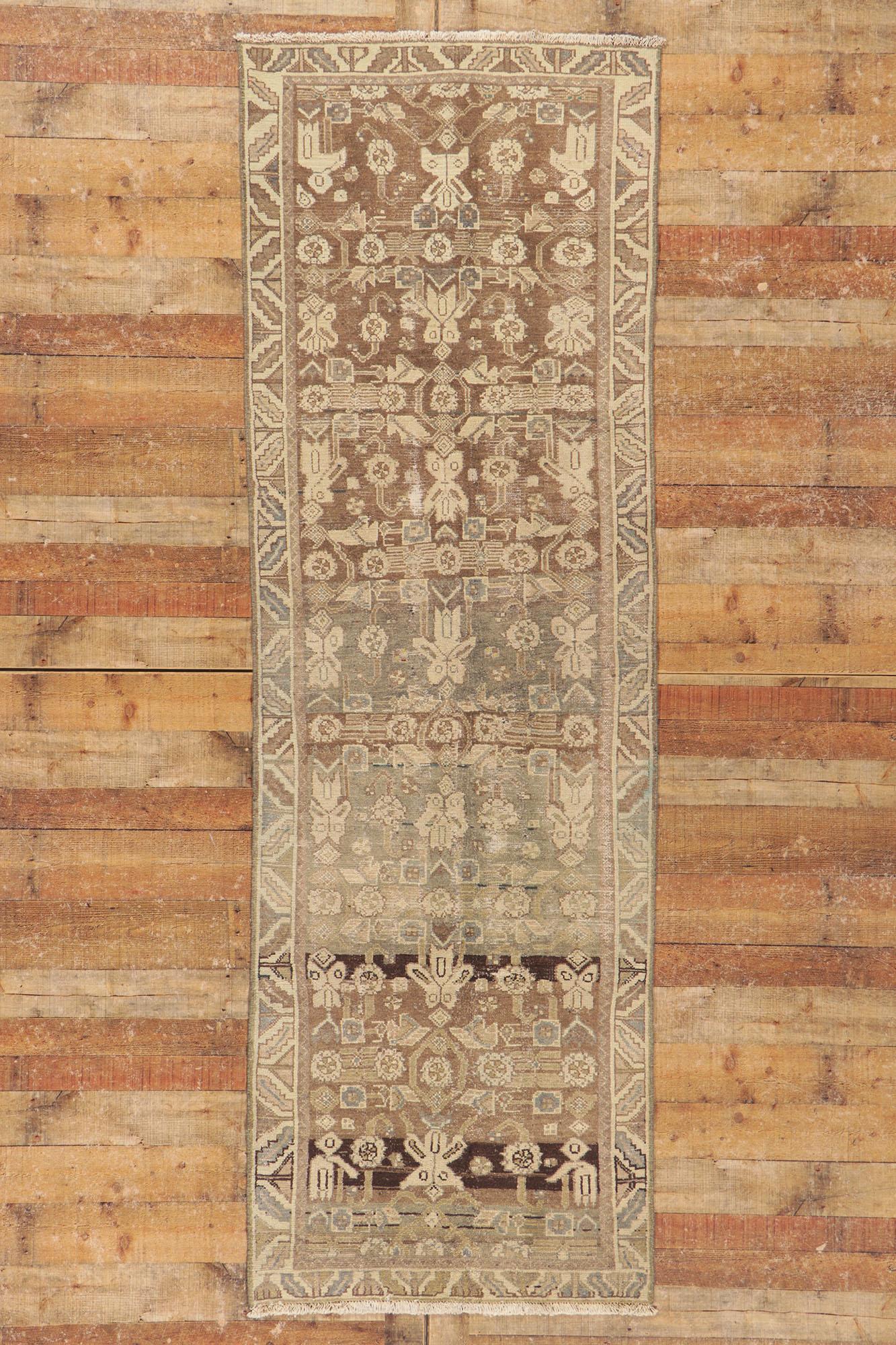 Antique Persian Malayer Runner, Earth-Tone Elegance Meets Quiet Sophistication For Sale 2