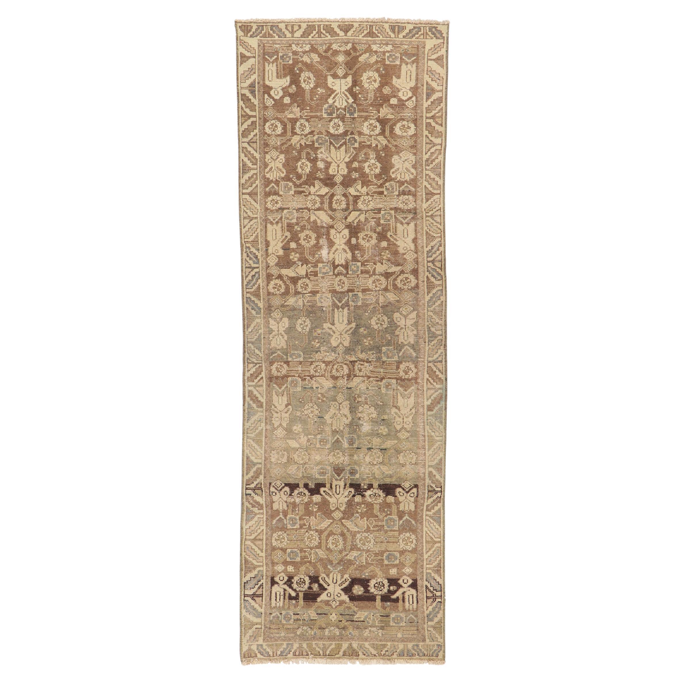 Antique Persian Malayer Runner, Earth-Tone Elegance Meets Quiet Sophistication