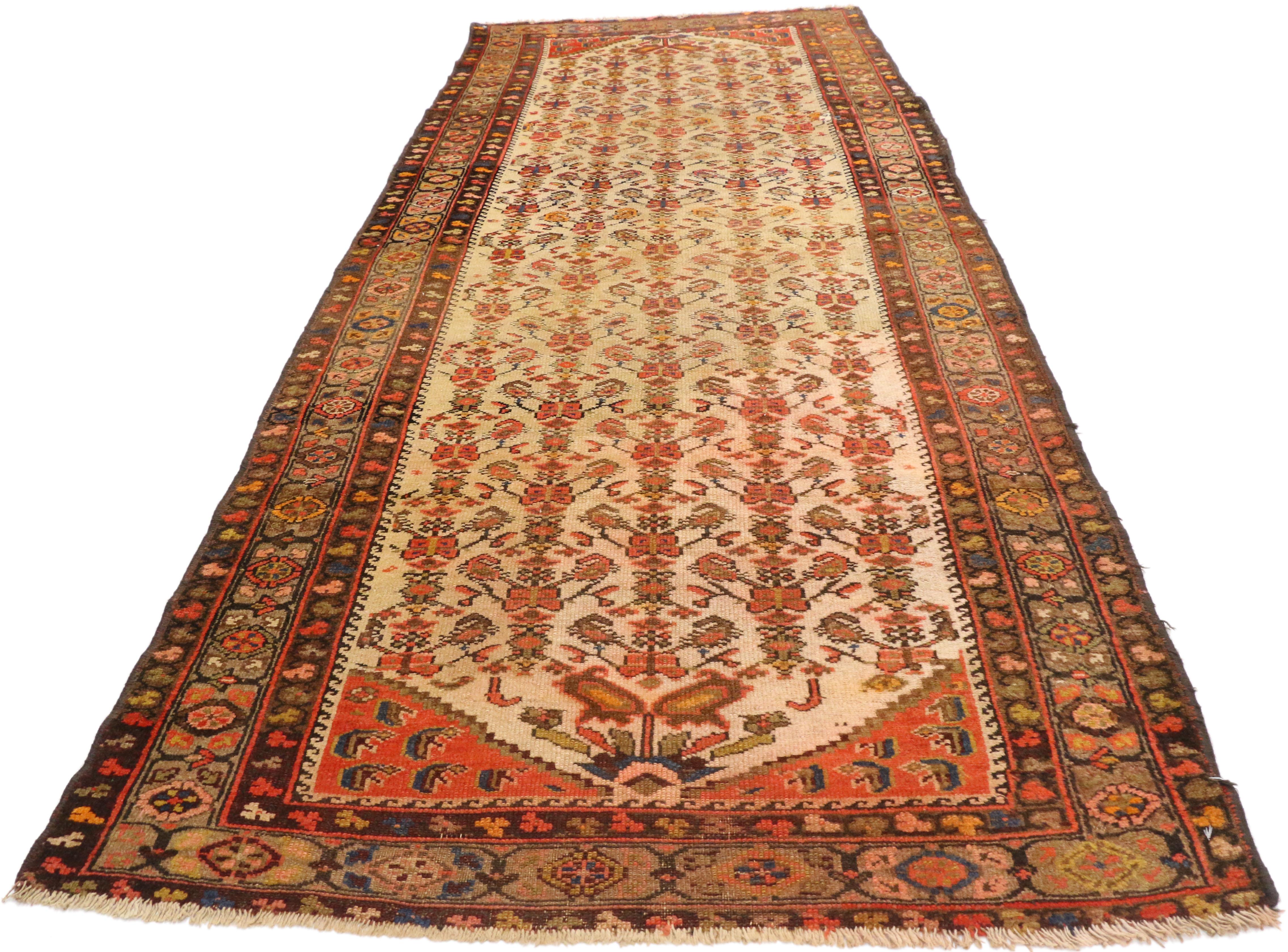 Hand-Knotted Antique Persian Malayer Runner, Hallway Runner For Sale