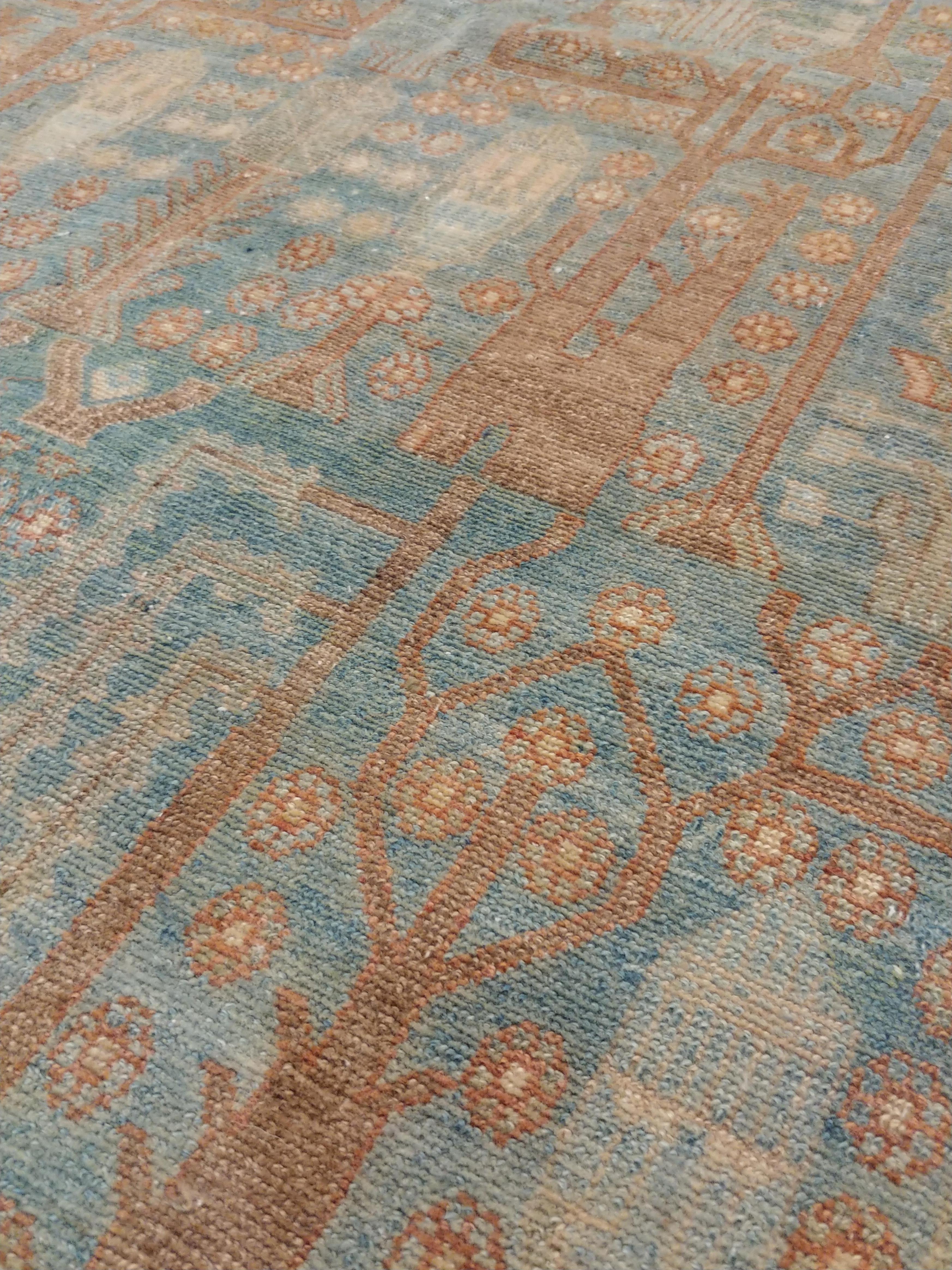 Hand-Knotted Antique Persian Malayer Rug, Handmade Oriental Rugs Caramel Light Blue, Cream For Sale