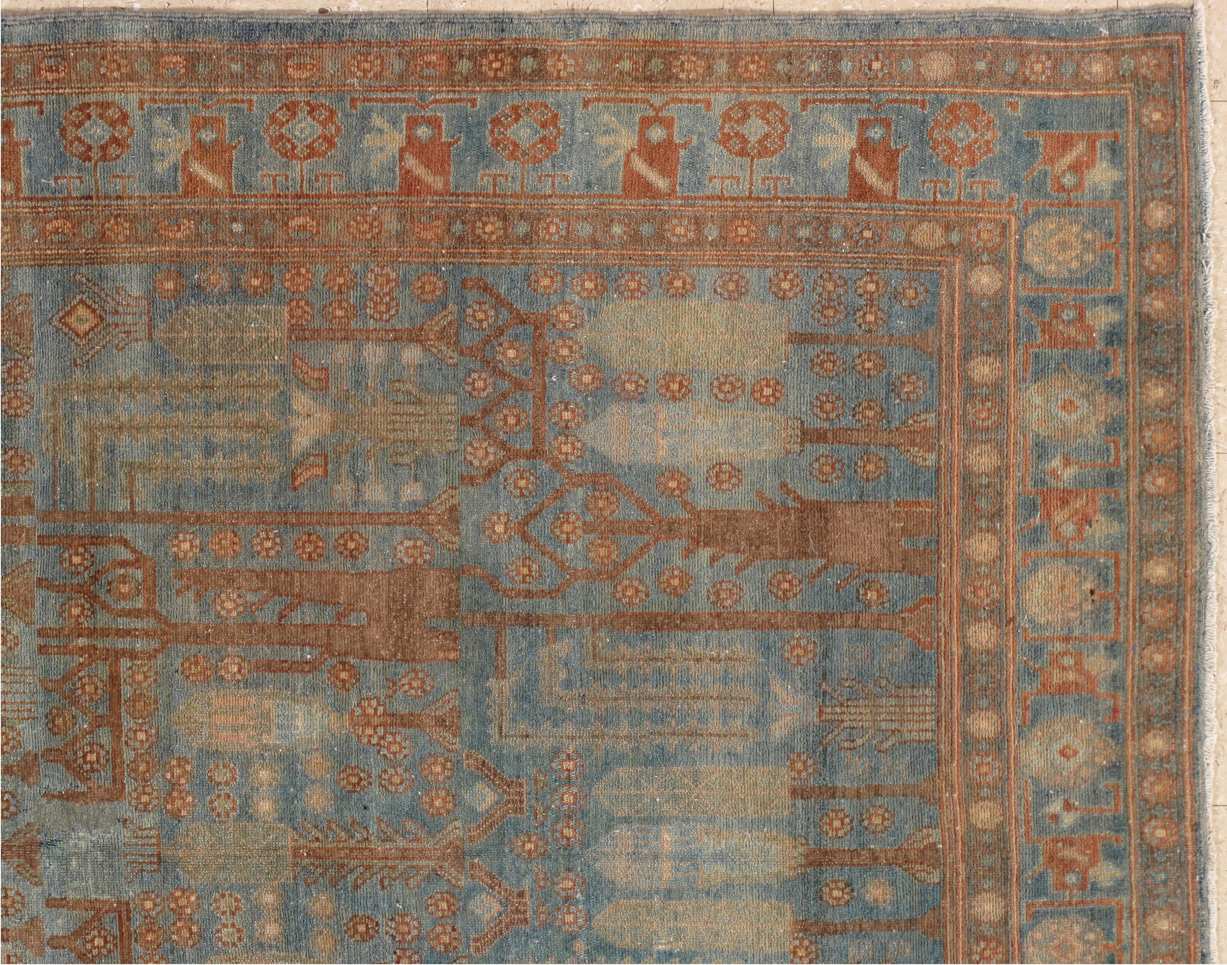 20th Century Antique Persian Malayer Rug, Handmade Oriental Rugs Caramel Light Blue, Cream For Sale