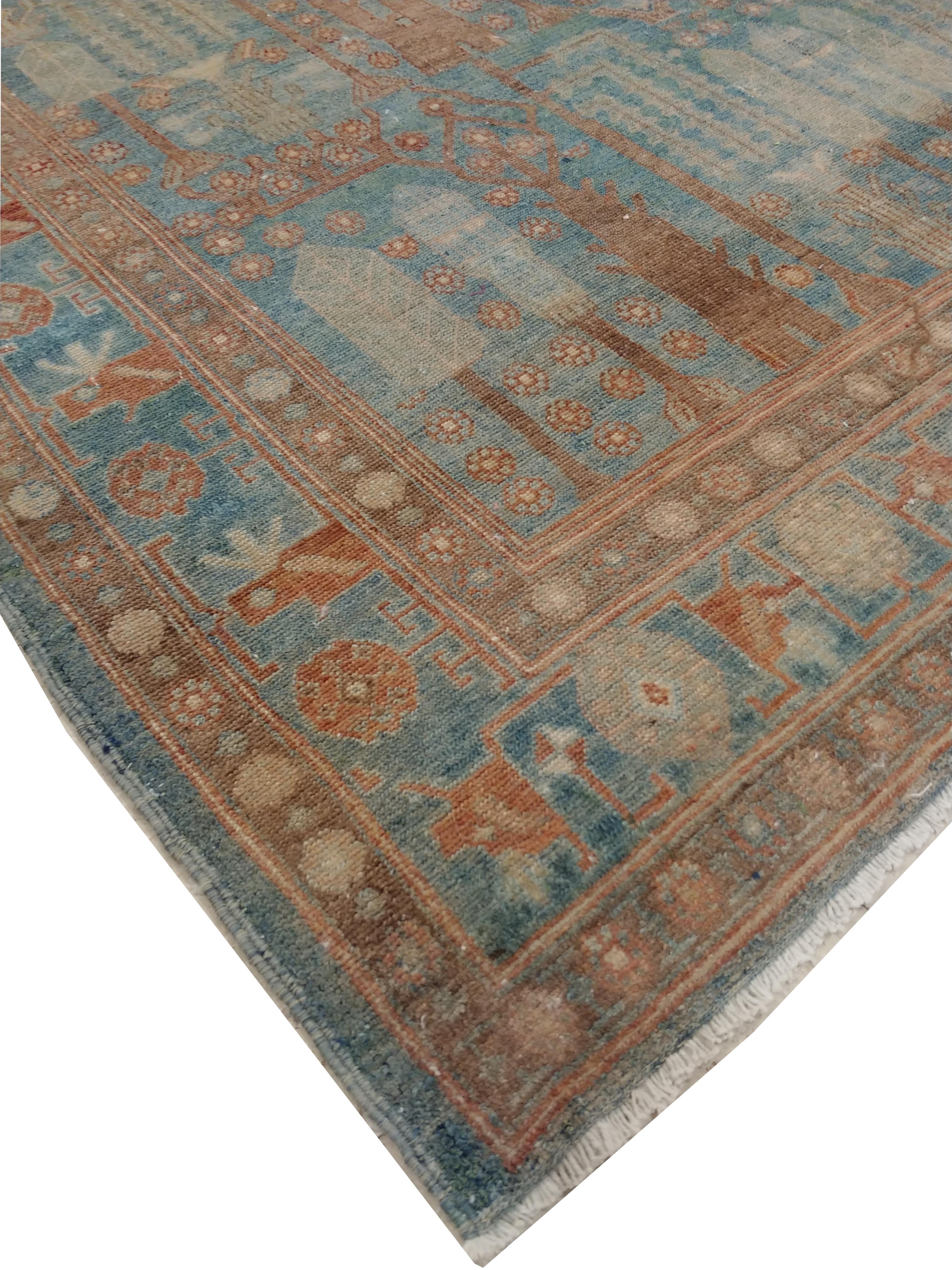 Wool Antique Persian Malayer Rug, Handmade Oriental Rugs Caramel Light Blue, Cream For Sale