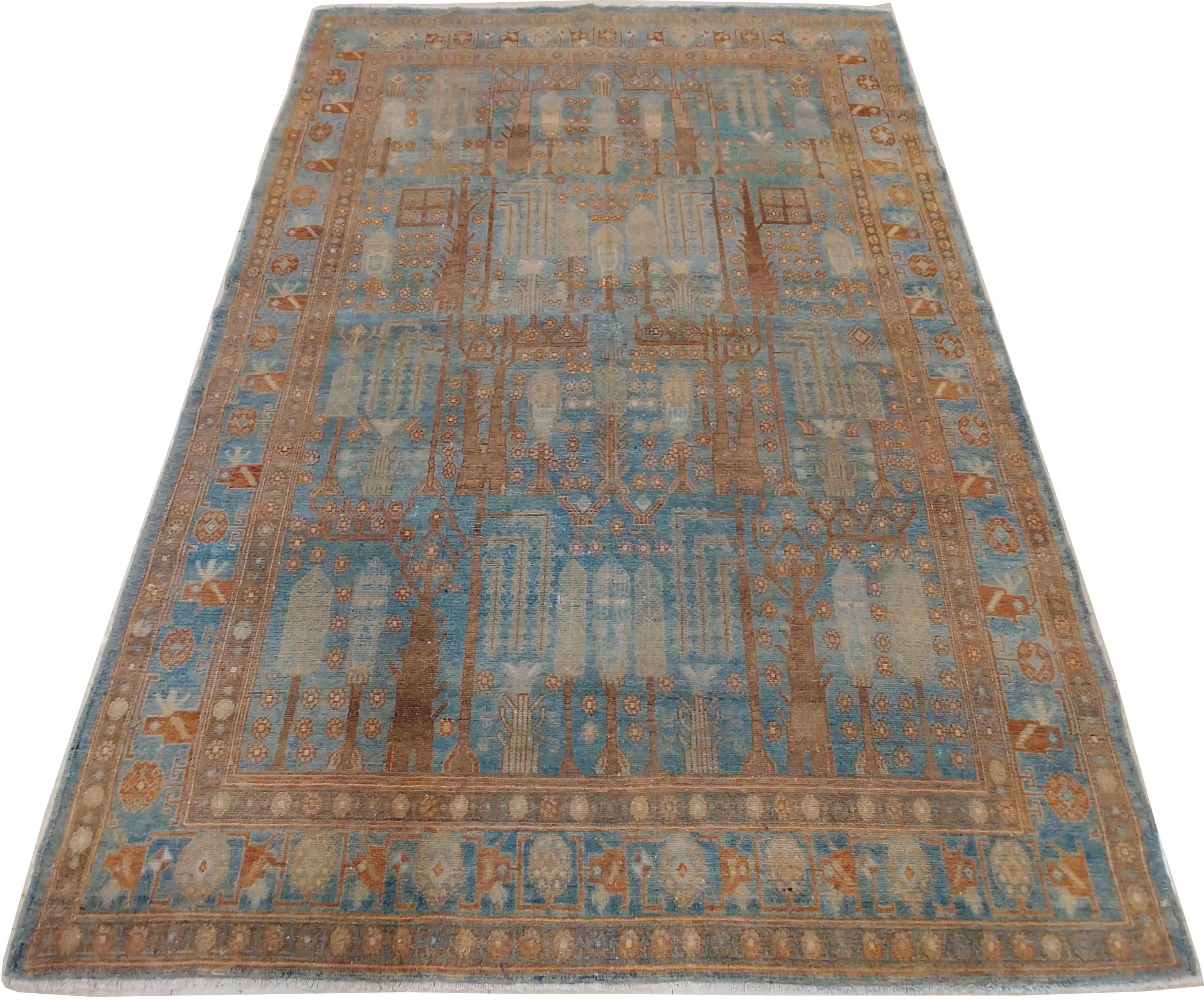 Antique Persian Malayer Rug, Handmade Oriental Rugs Caramel Light Blue, Cream For Sale 1