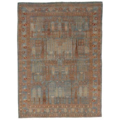 Tapis persan Malayer, tapis d'Orient fait à la main, bleu clair caramel, crème