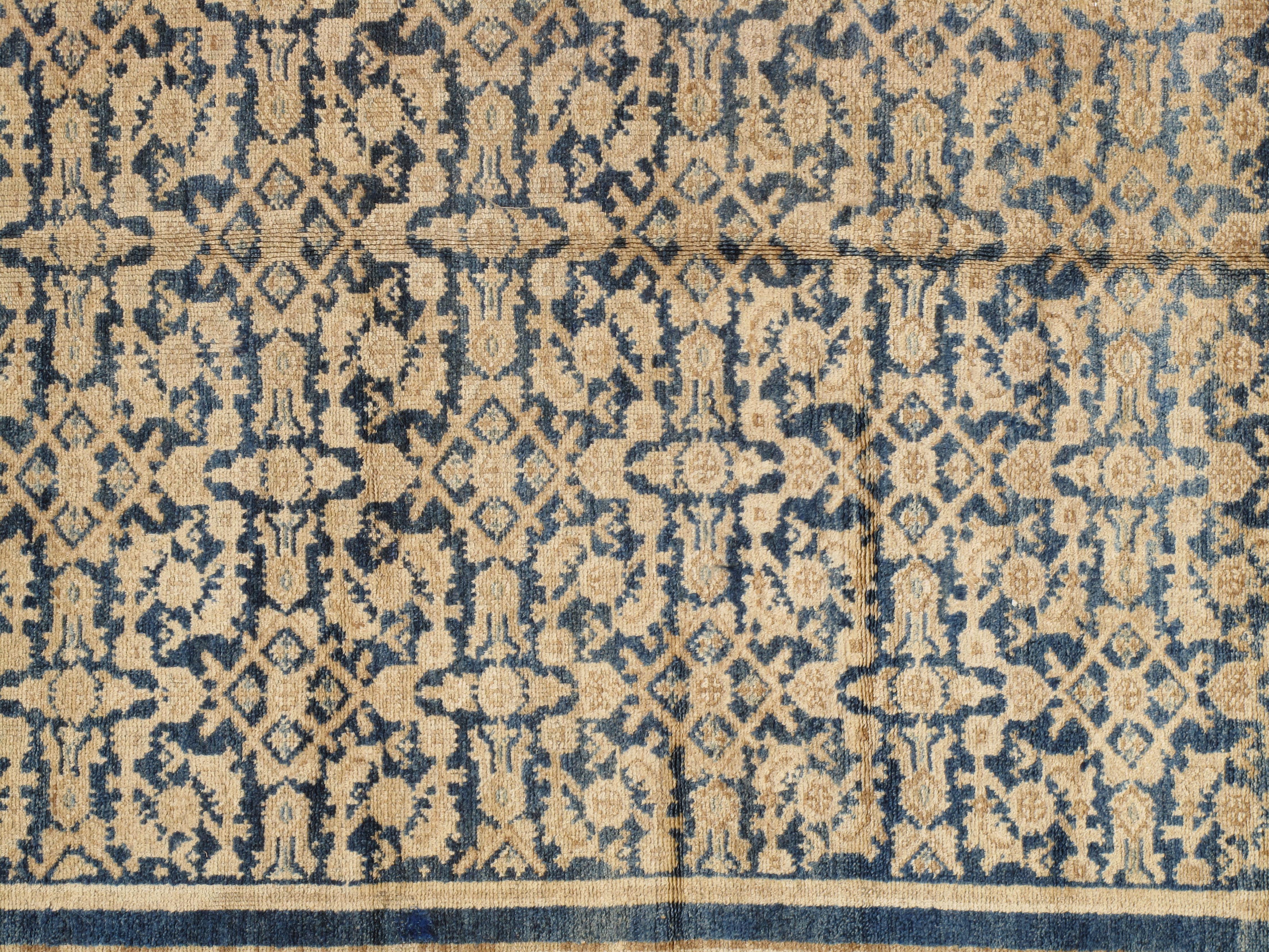 Antique Persian Malayer Runner, Handmade Oriental Rugs, Navy, Light Blue, Cream For Sale 5
