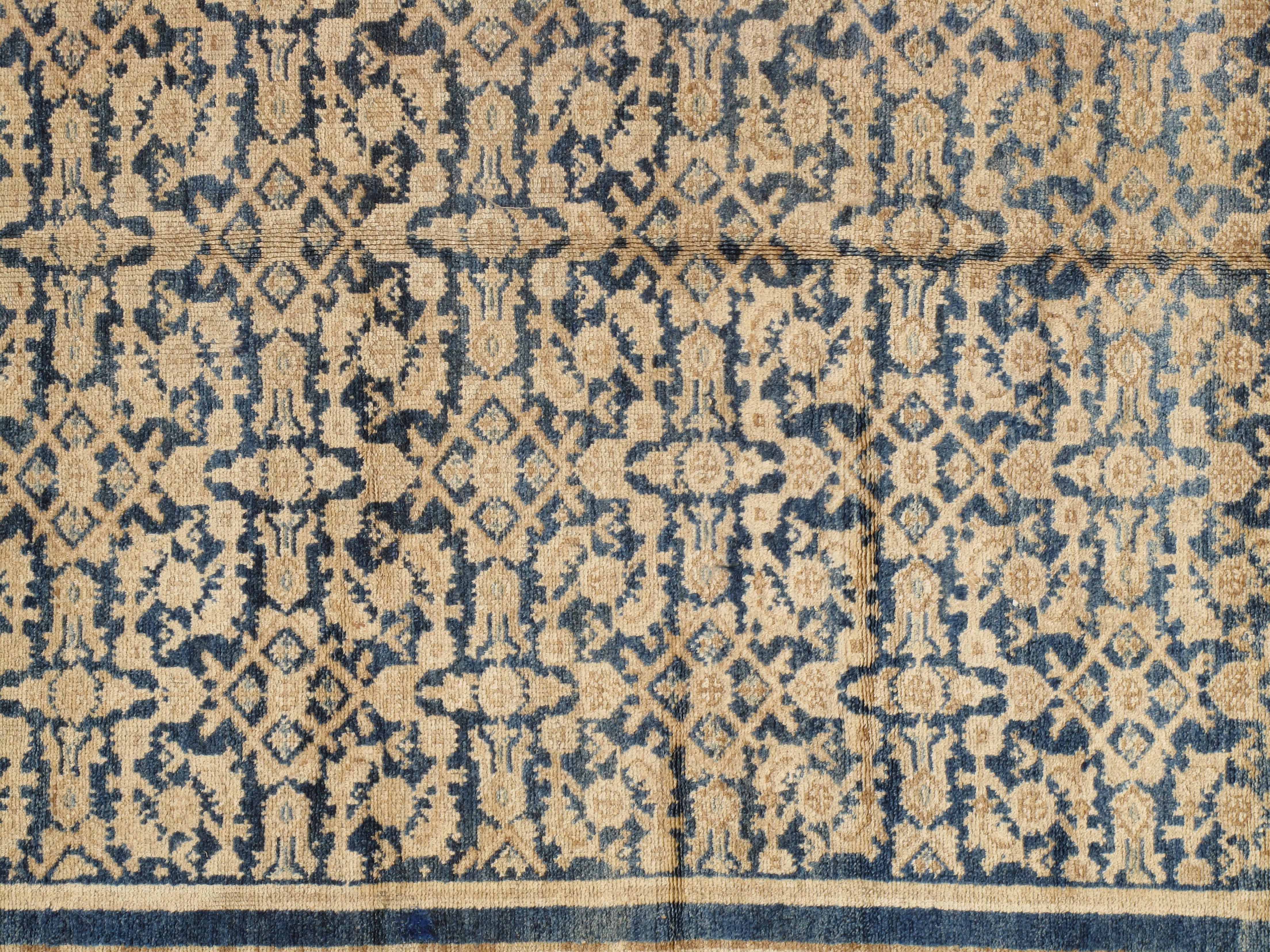 Tapis de couloir persan Malayer ancien, tapis orientaux faits à la main, bleu marine, bleu clair, crème en vente 4