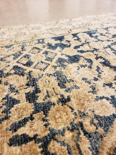 Antique Persian Malayer Runner, Handmade Oriental Rugs, Navy, Light Blue, Cream