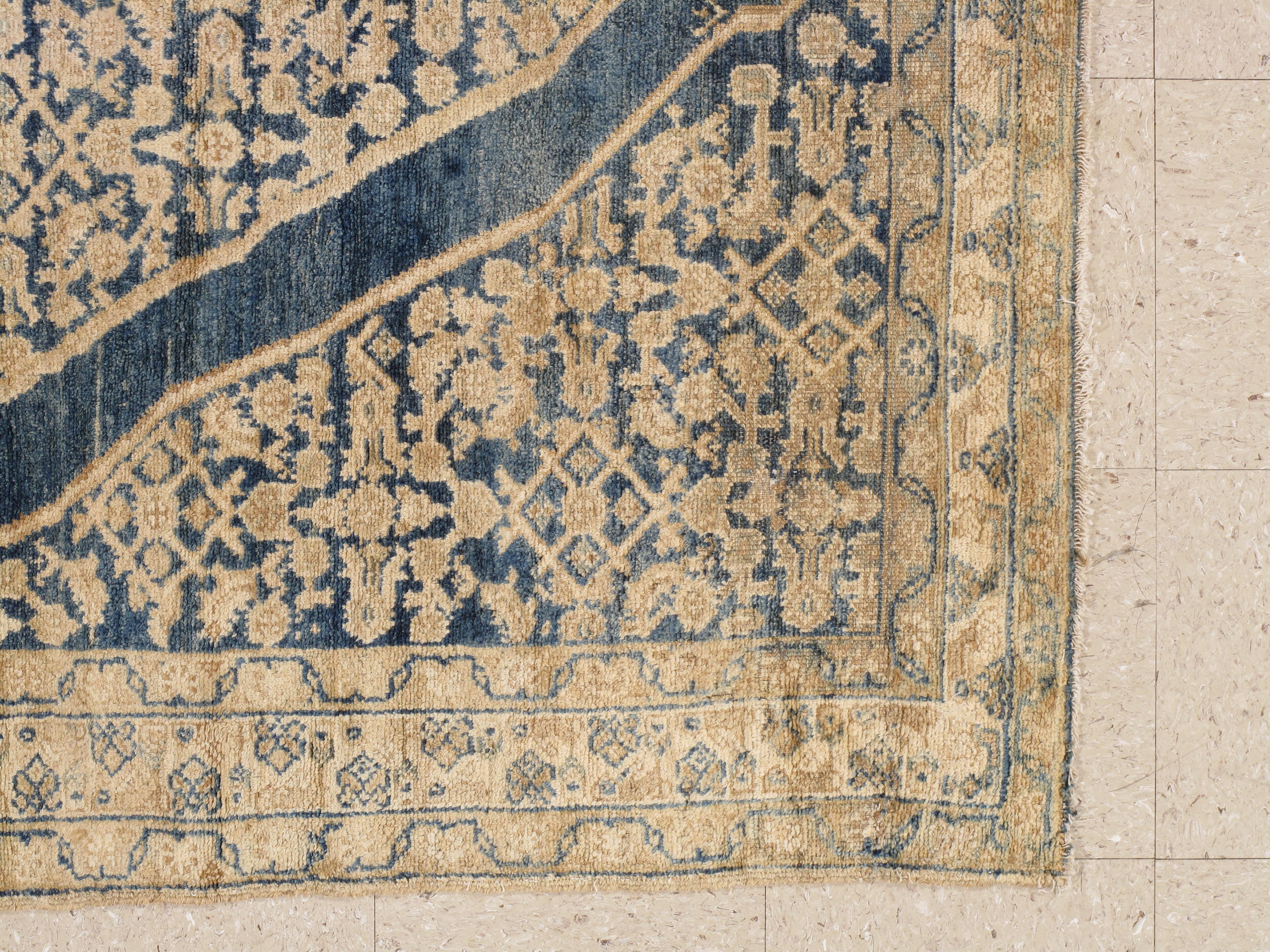 Wool Antique Persian Malayer Runner, Handmade Oriental Rugs, Navy, Light Blue, Cream For Sale