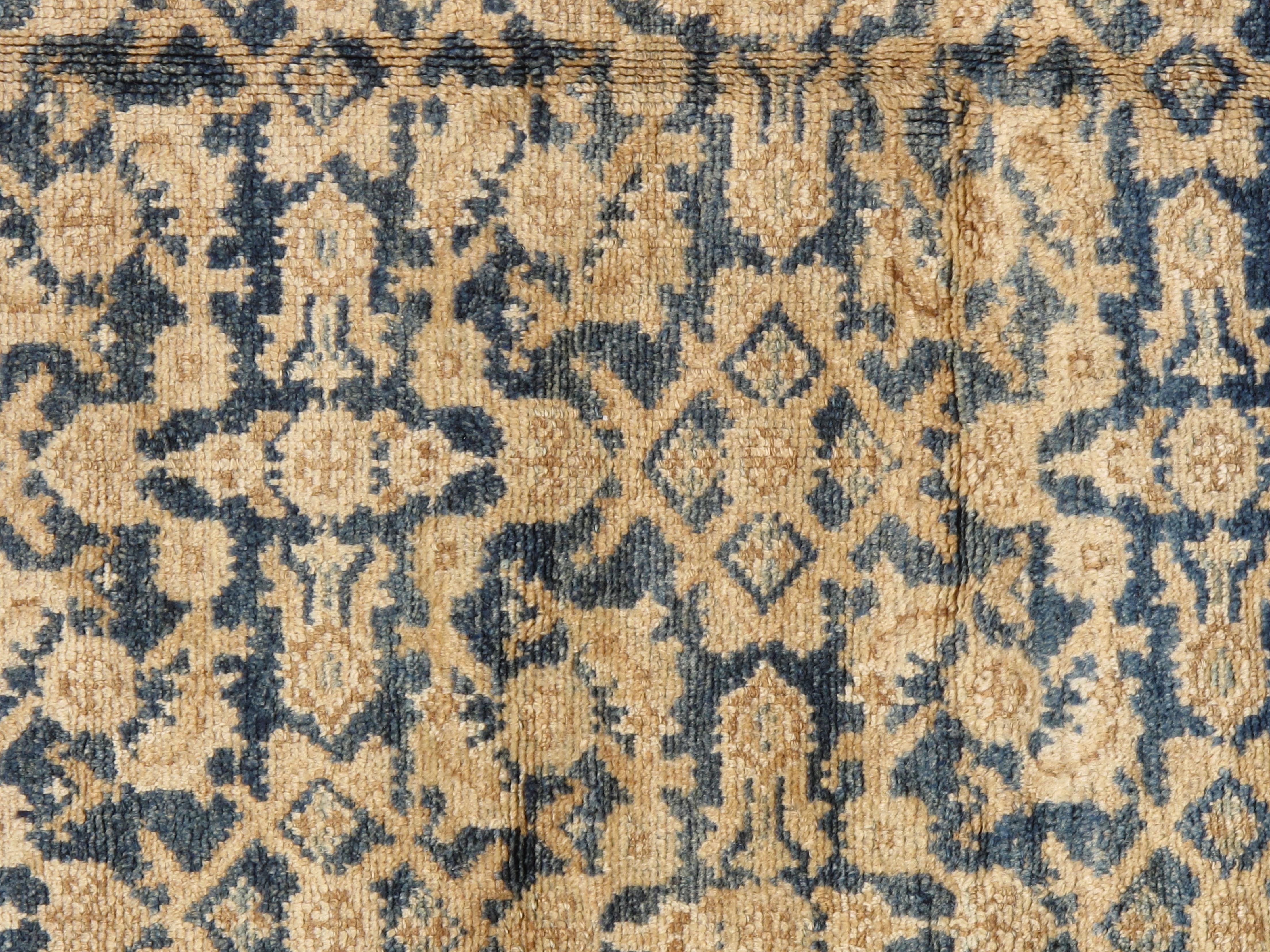 Laine Tapis de couloir persan Malayer ancien, tapis orientaux faits à la main, bleu marine, bleu clair, crème en vente