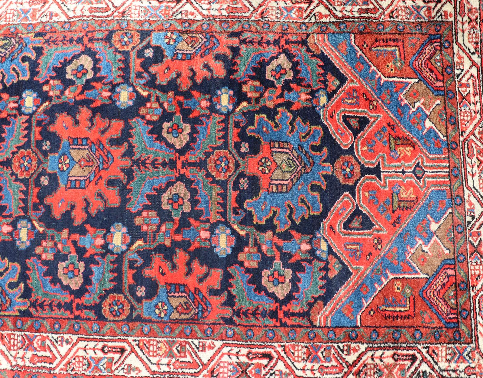 Antique Persian Malayer Runner in Blue Background with Multi Colors For Sale 5