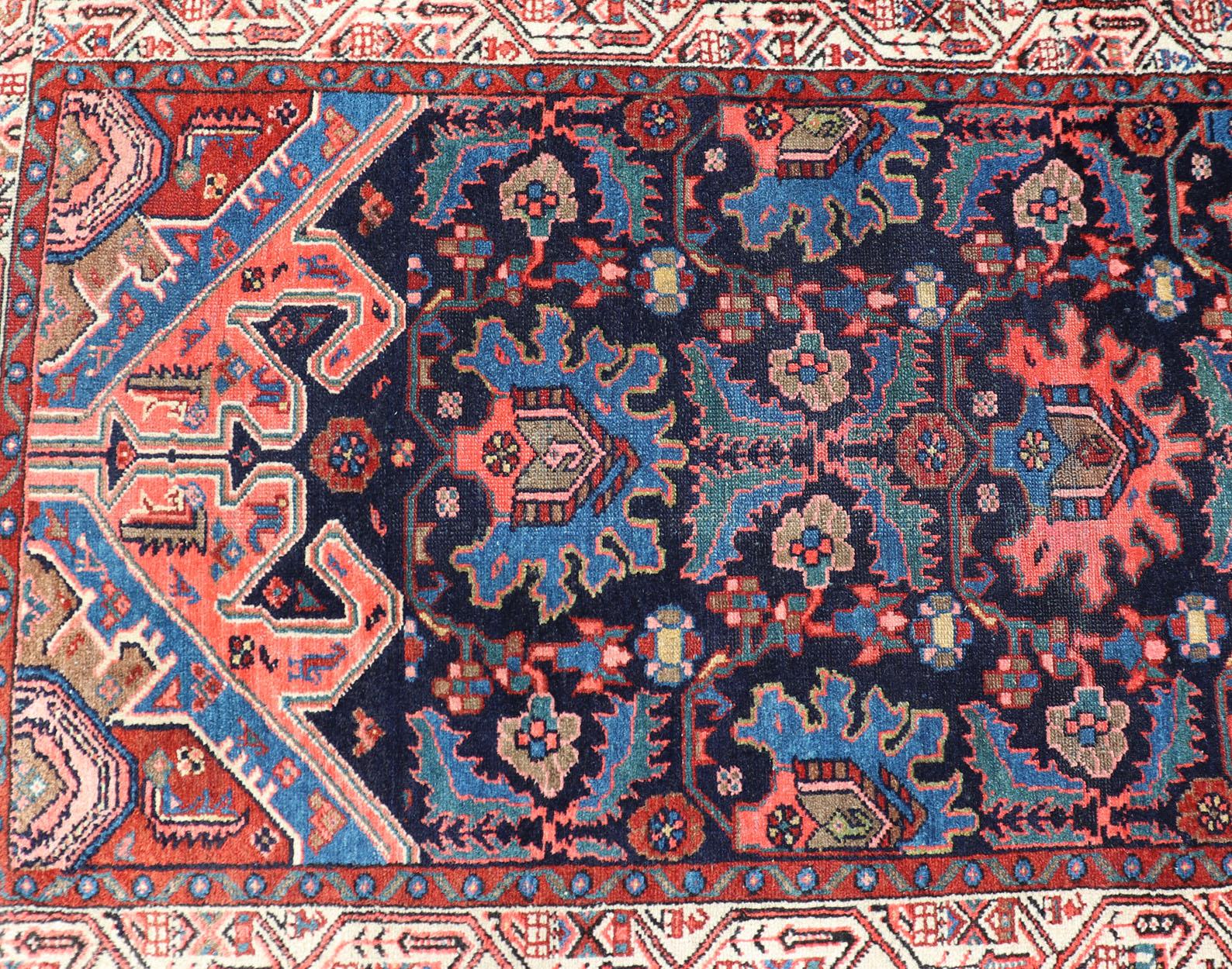 Antique Persian Malayer Runner in Blue Background with Multi Colors For Sale 6