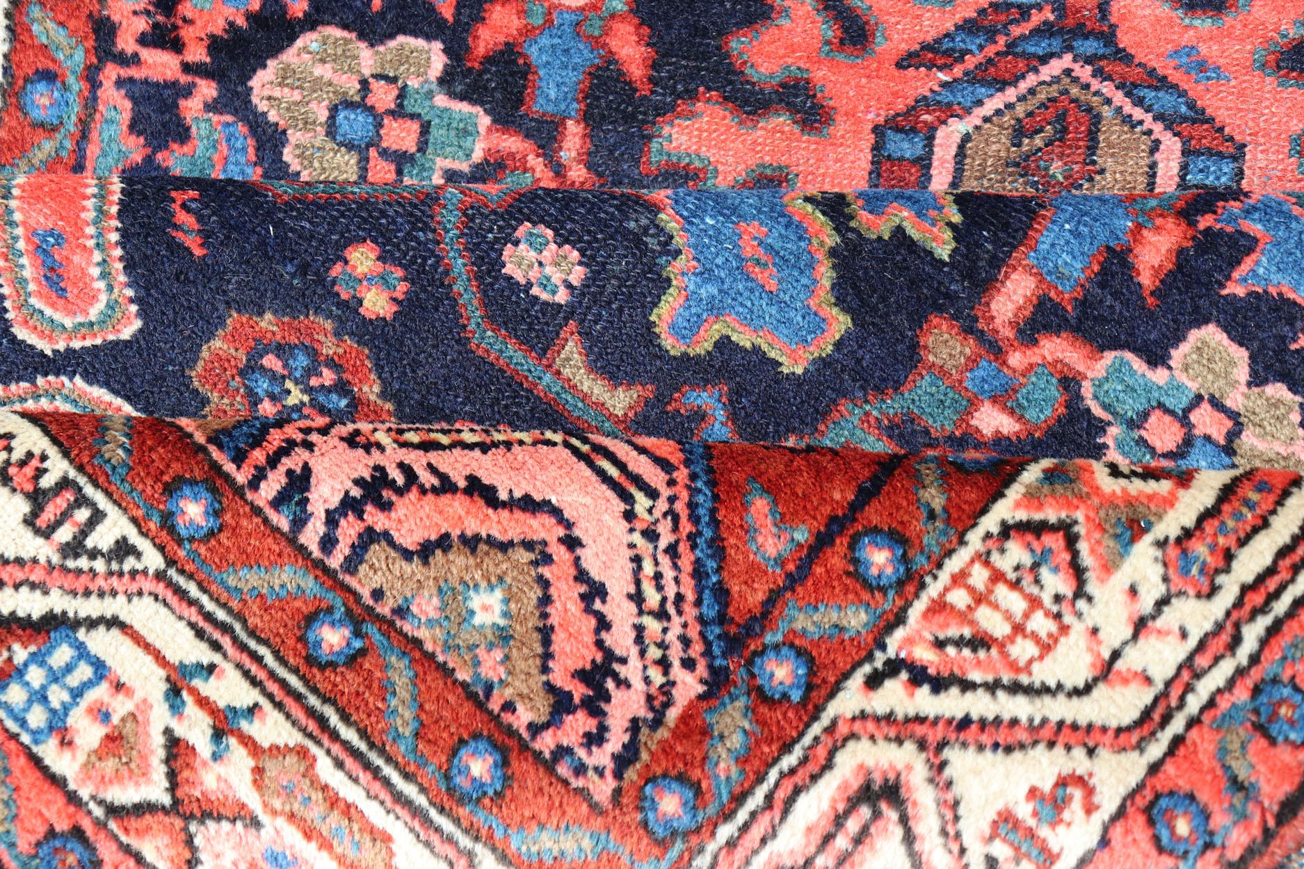 Antique Persian Malayer Runner in Blue Background with Multi Colors For Sale 7