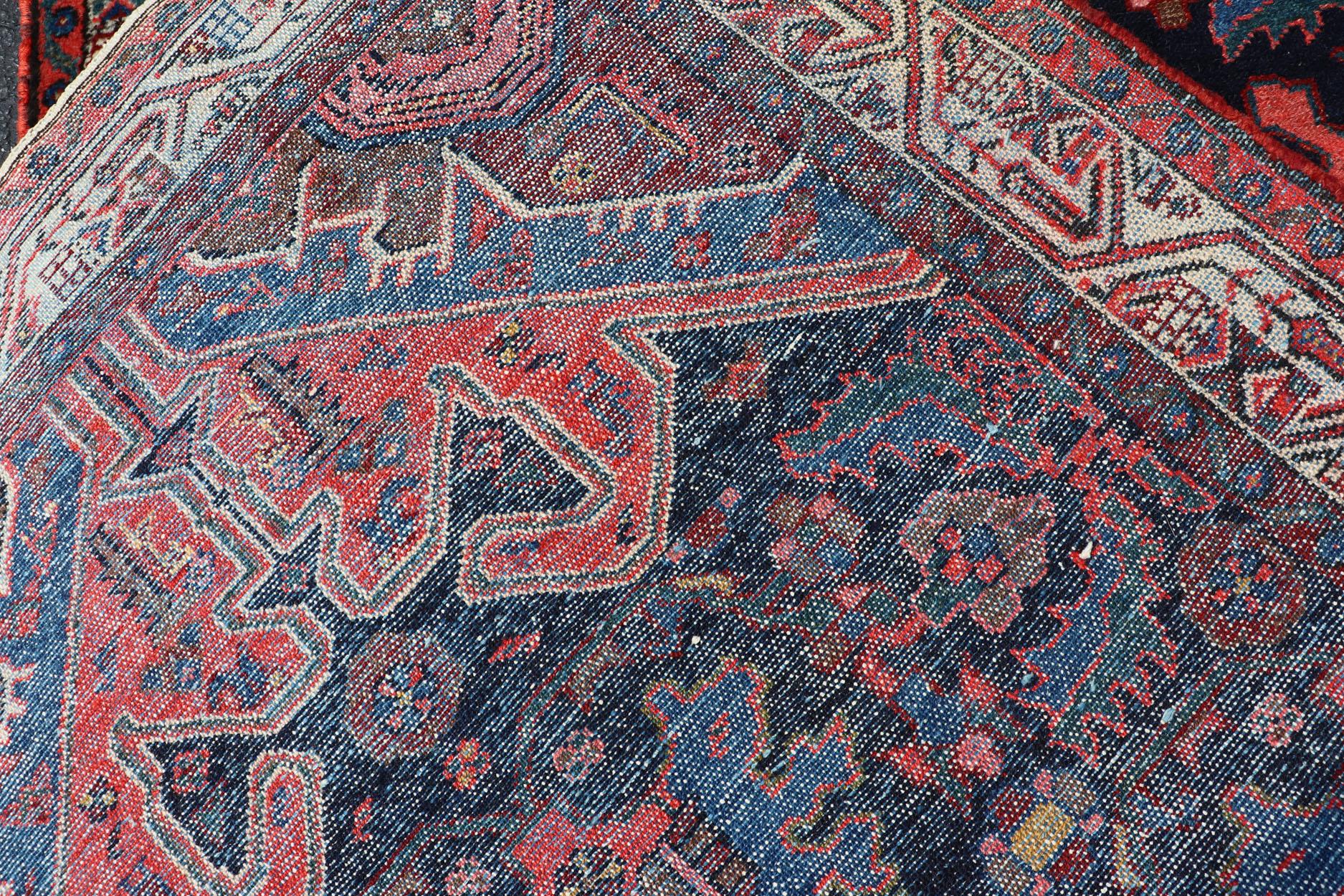 Antique Persian Malayer Runner in Blue Background with Multi Colors For Sale 8