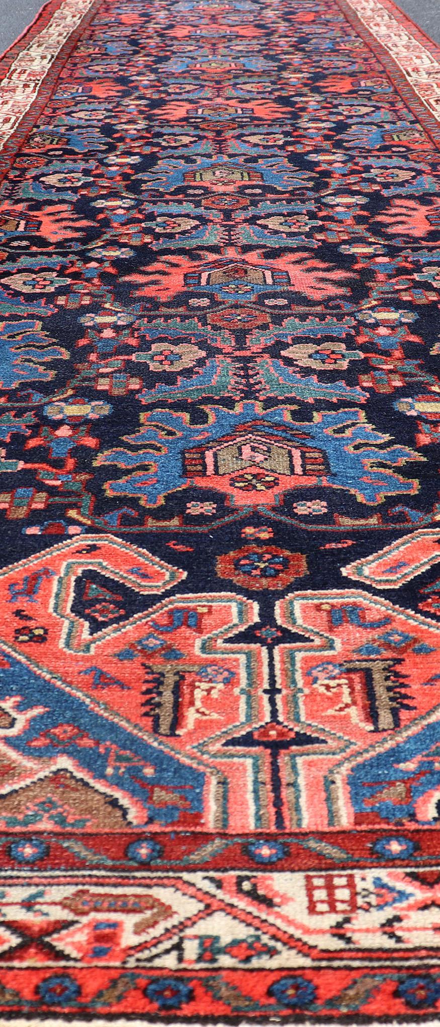 Antique Persian Malayer Runner in Blue Background with Multi Colors For Sale 2