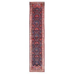 Vintage Persian Malayer Runner in Blue Background with Multi Colors