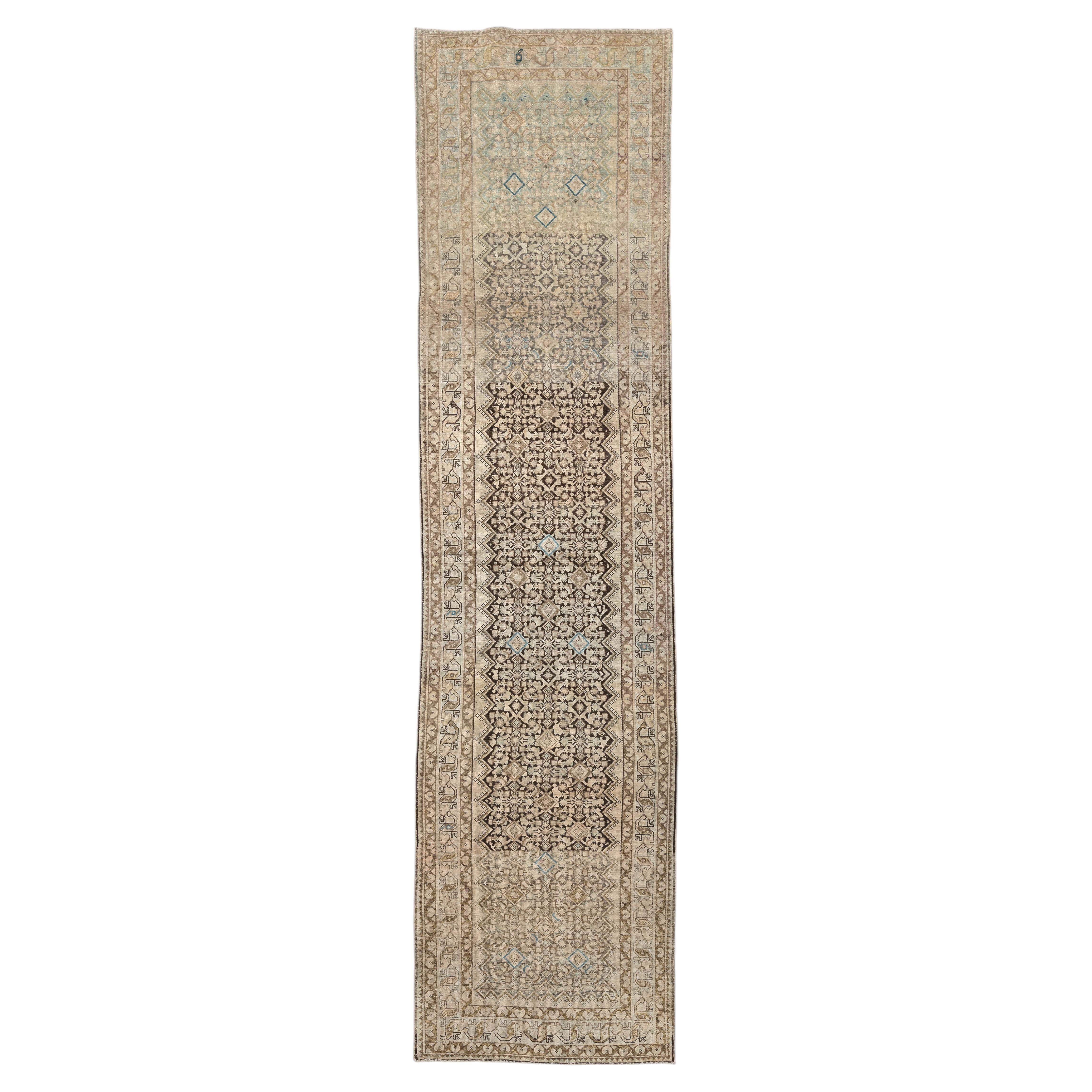 Antique Persian Malayer Runner in Camel with Allover Herati Design, circa 1930 For Sale
