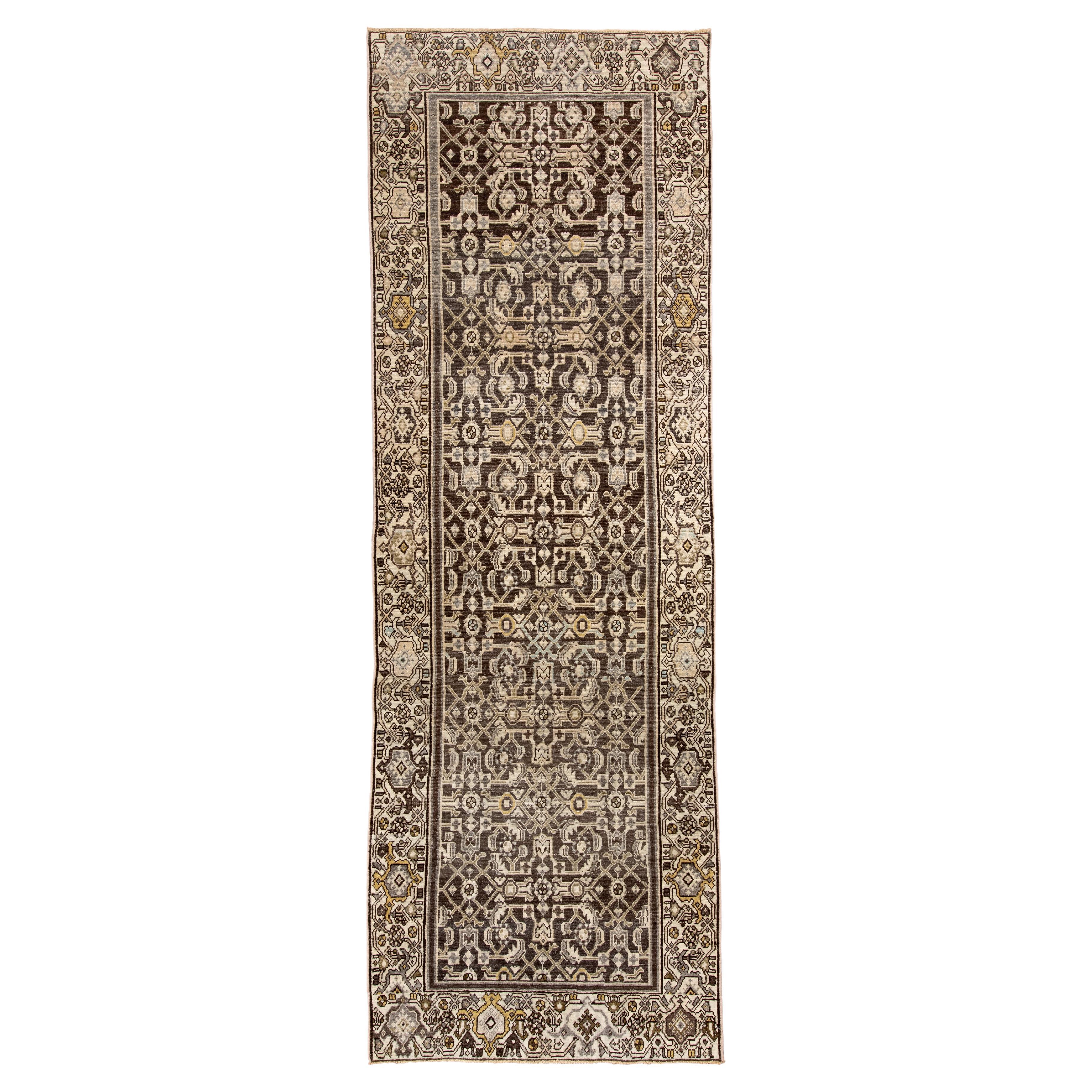 Antique Persian Malayer Runner in Deep Chocolate 
Ivory For Sale