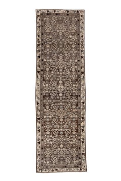 Antique Persian Malayer Runner in Deep Walnut and Ivory