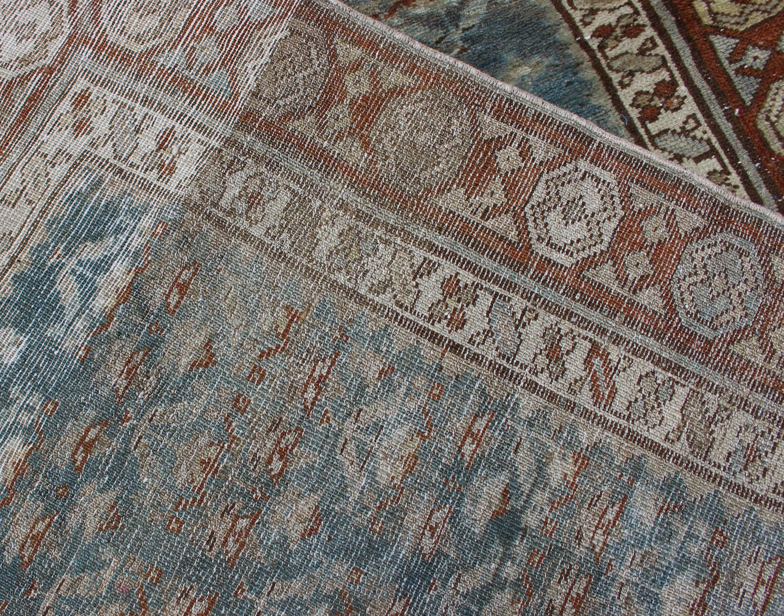 20th Century Antique Persian Malayer Runner in Gray, Blue, and Red with All-Over Design
