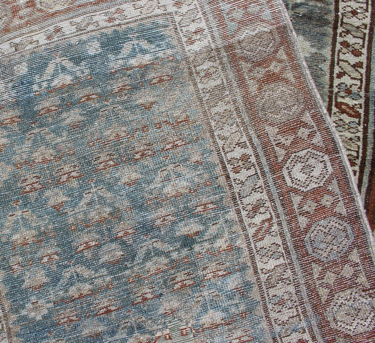 Antique Persian Malayer Runner in Gray, Blue, and Red with All-Over Design 2