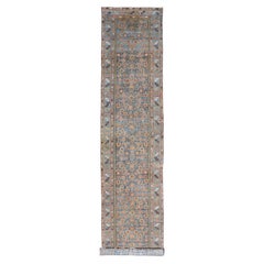 Antique Persian Malayer Runner in Light Blue and Salmon Pink
