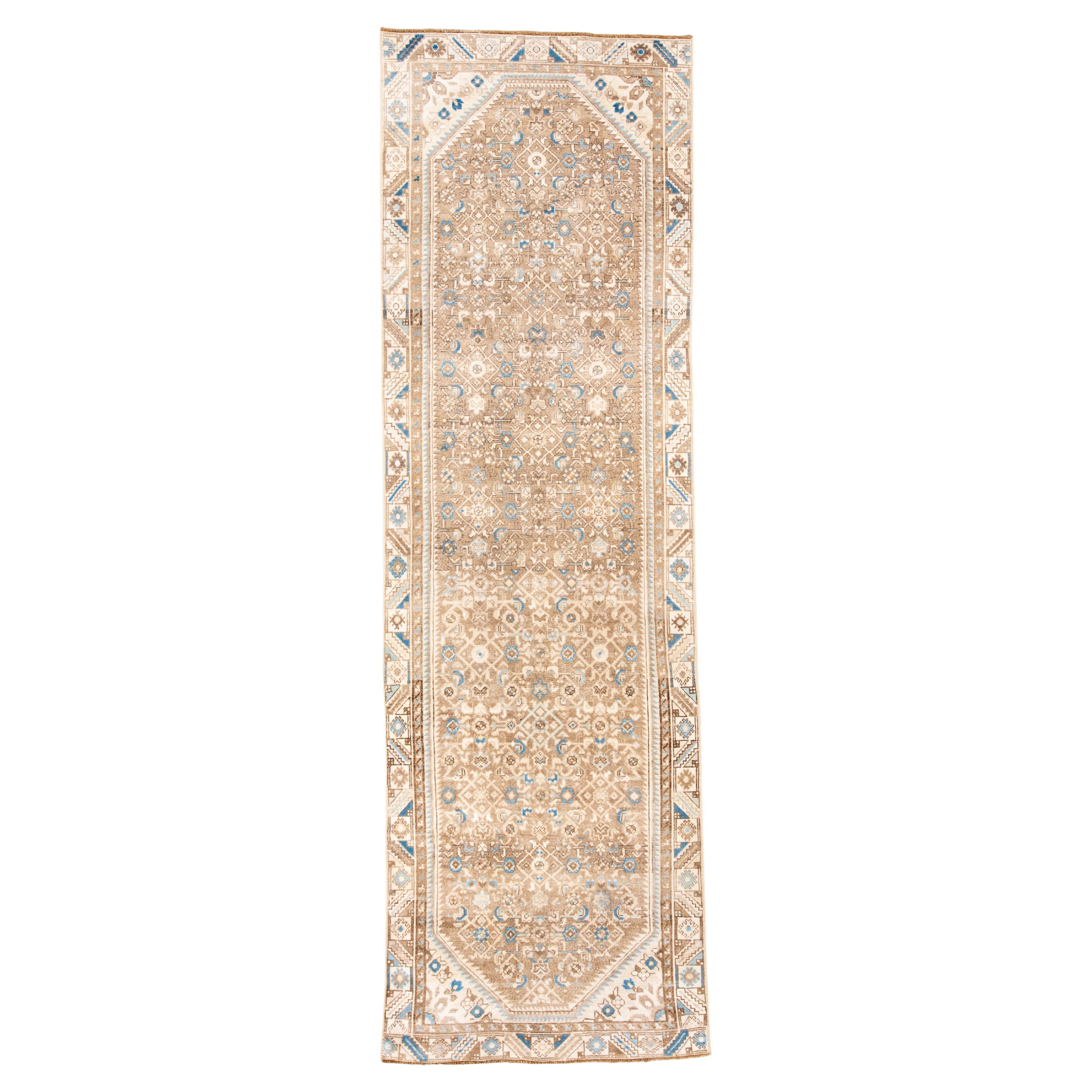 Antique Persian Malayer Runner in Soft Beige 
Sky Blue