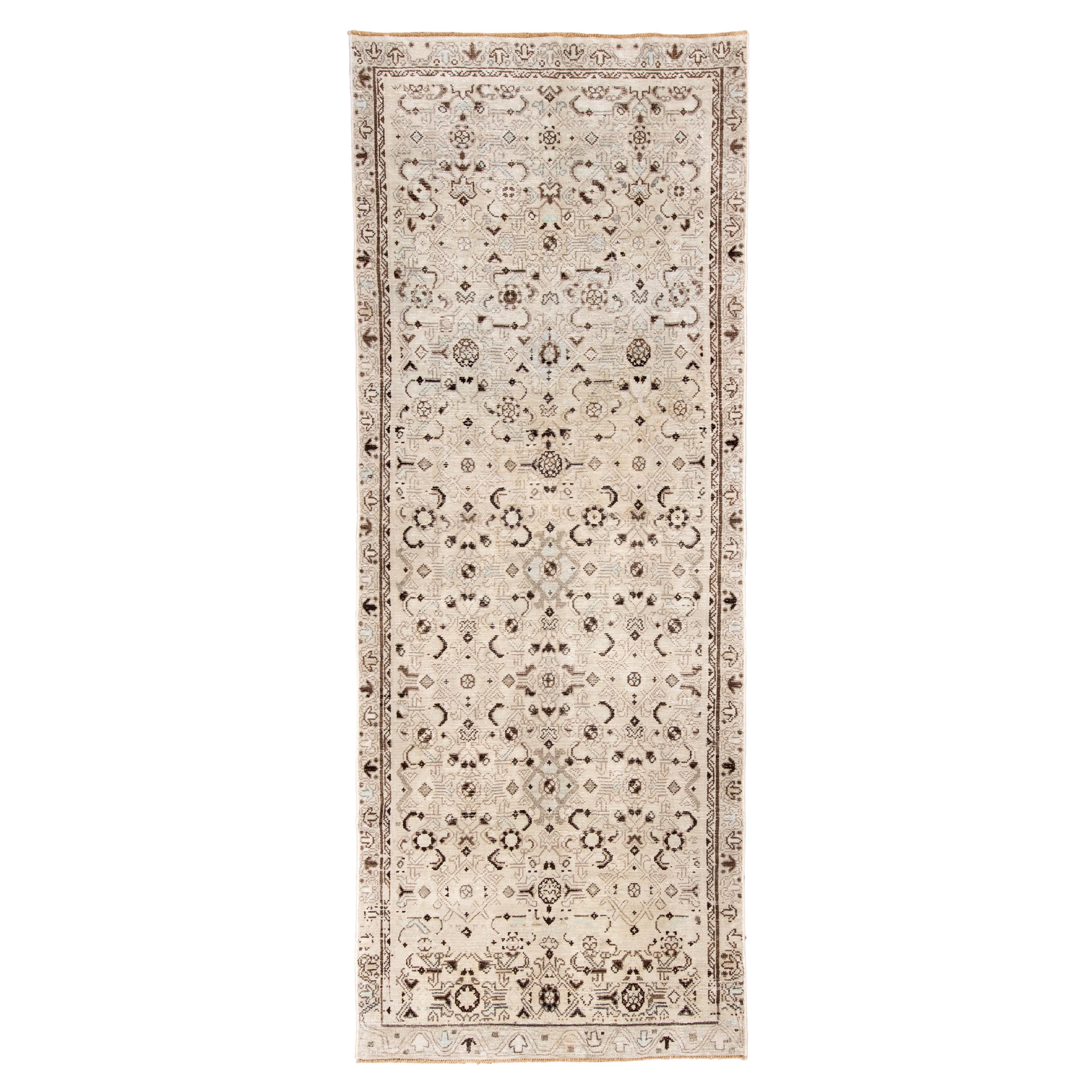 Antique Persian Malayer Runner in Soft Cream 
Brown For Sale