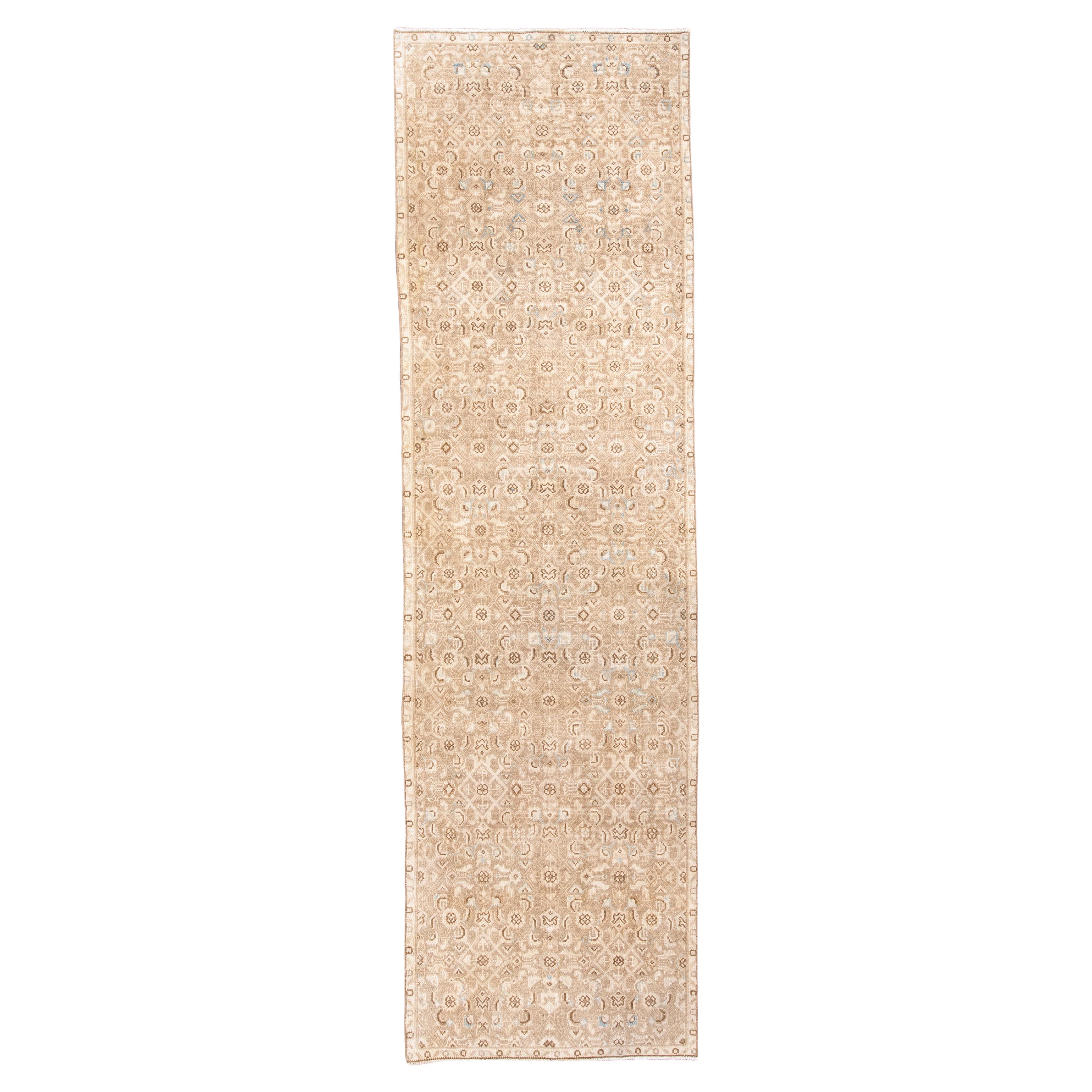 Antique Persian Malayer Runner in Soft Ivory and Sand For Sale