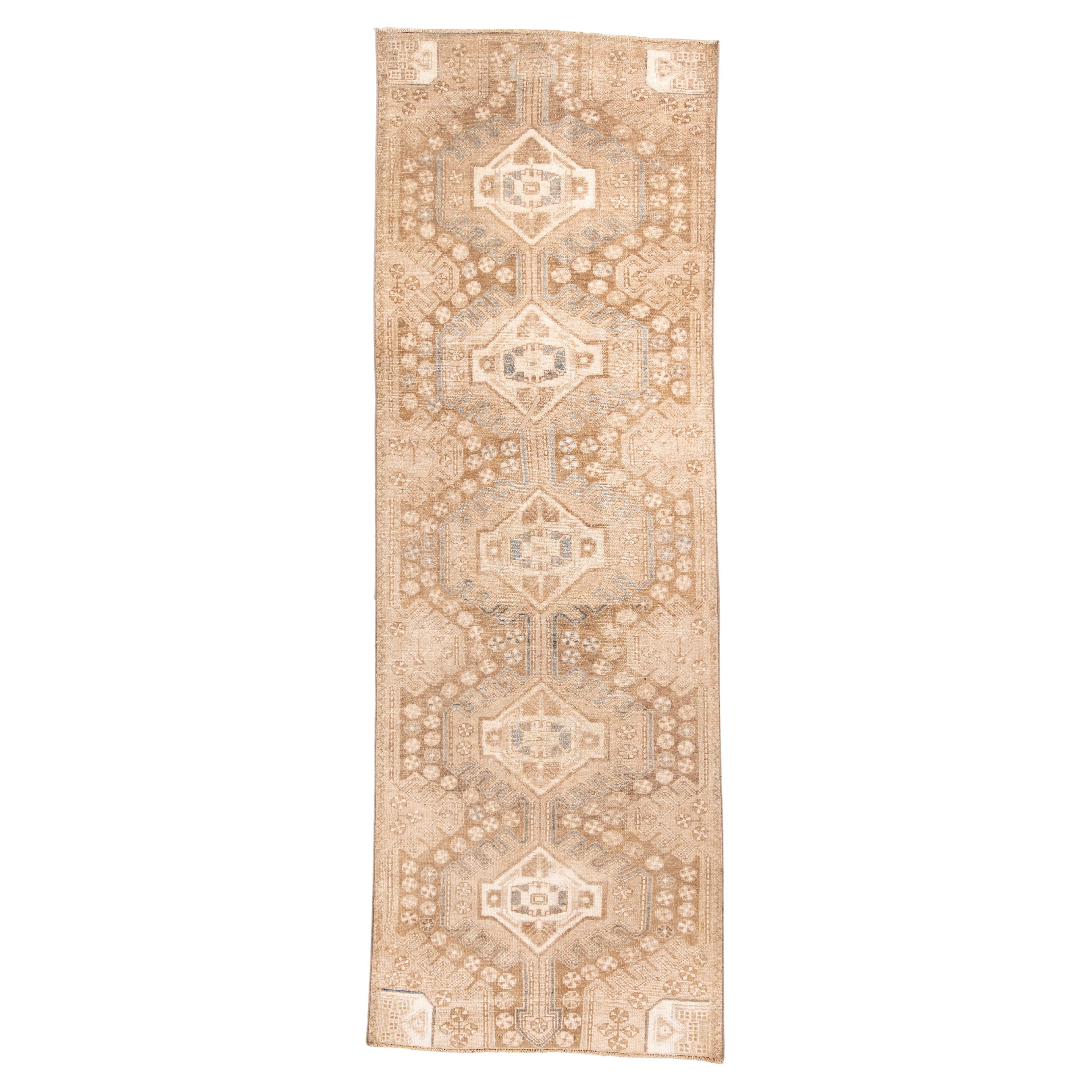 Antique Persian Malayer Runner in Soft Neutrals and Ivory