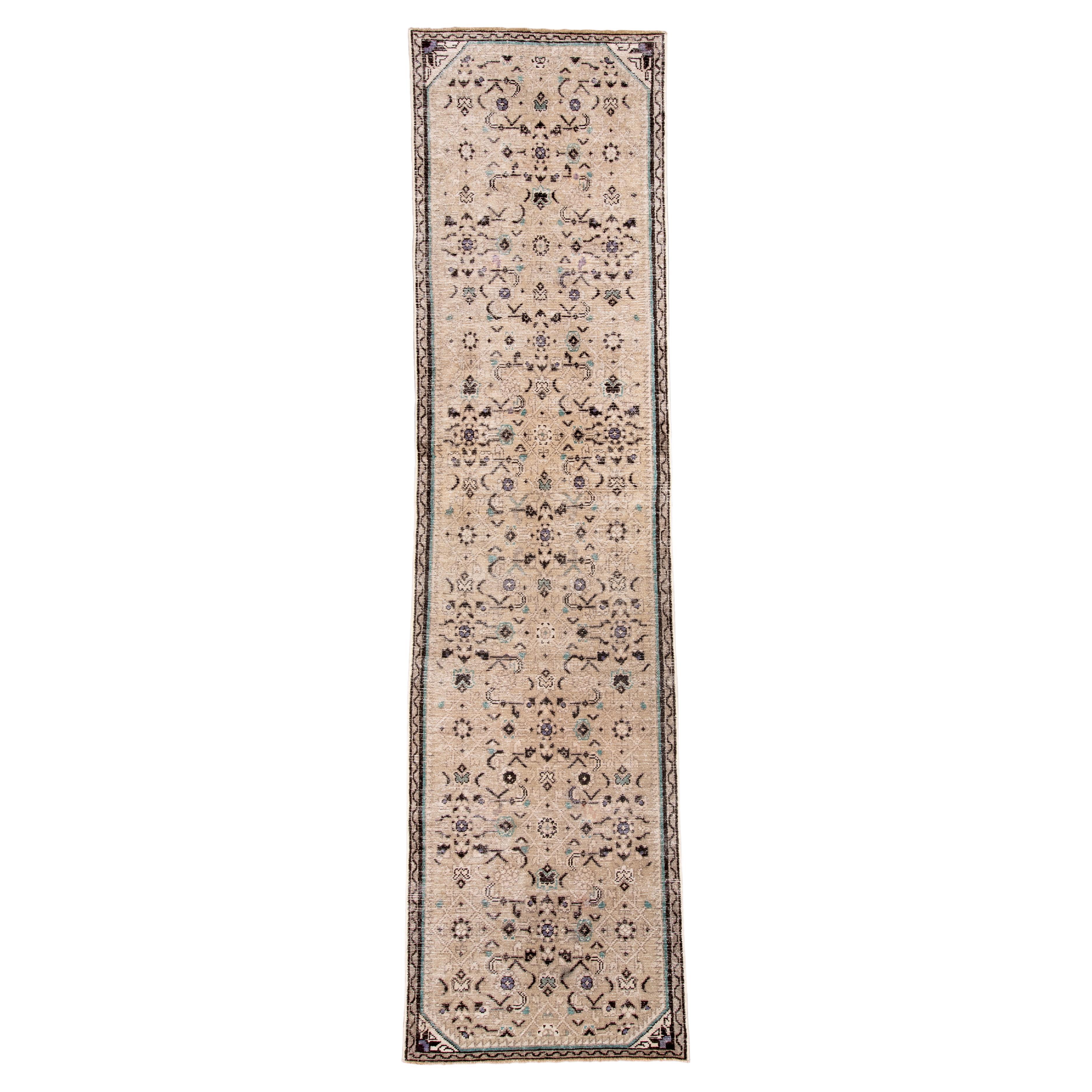 Antique Persian Malayer Runner in Soft Neutrals For Sale