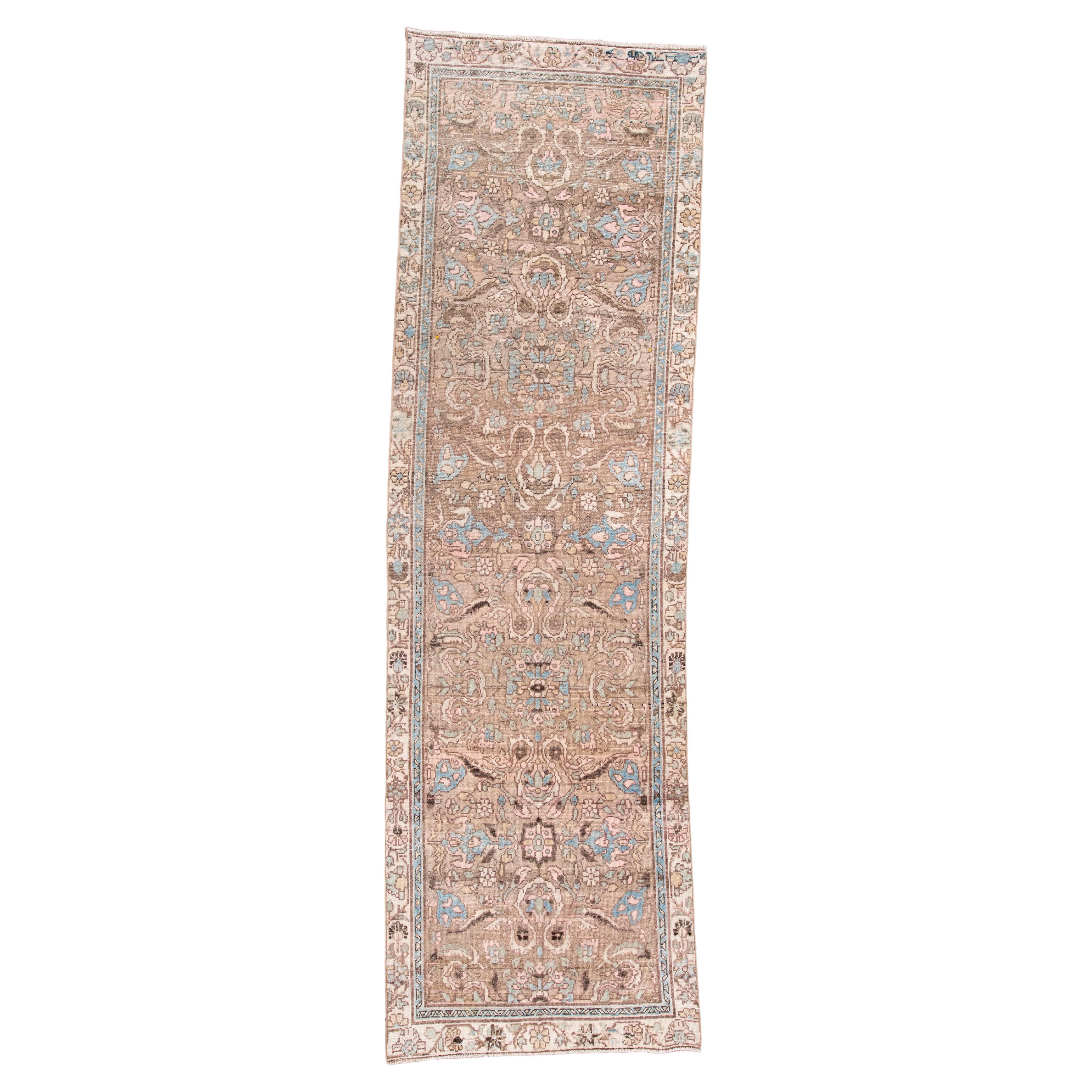 Antique Persian Malayer Runner in Soft Rose 
Sky Blue