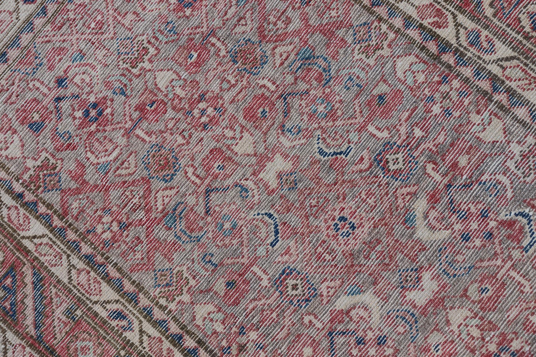 Antique Persian Malayer Runner in Tones of Blue, Salmon, Cream, and Tans For Sale 6