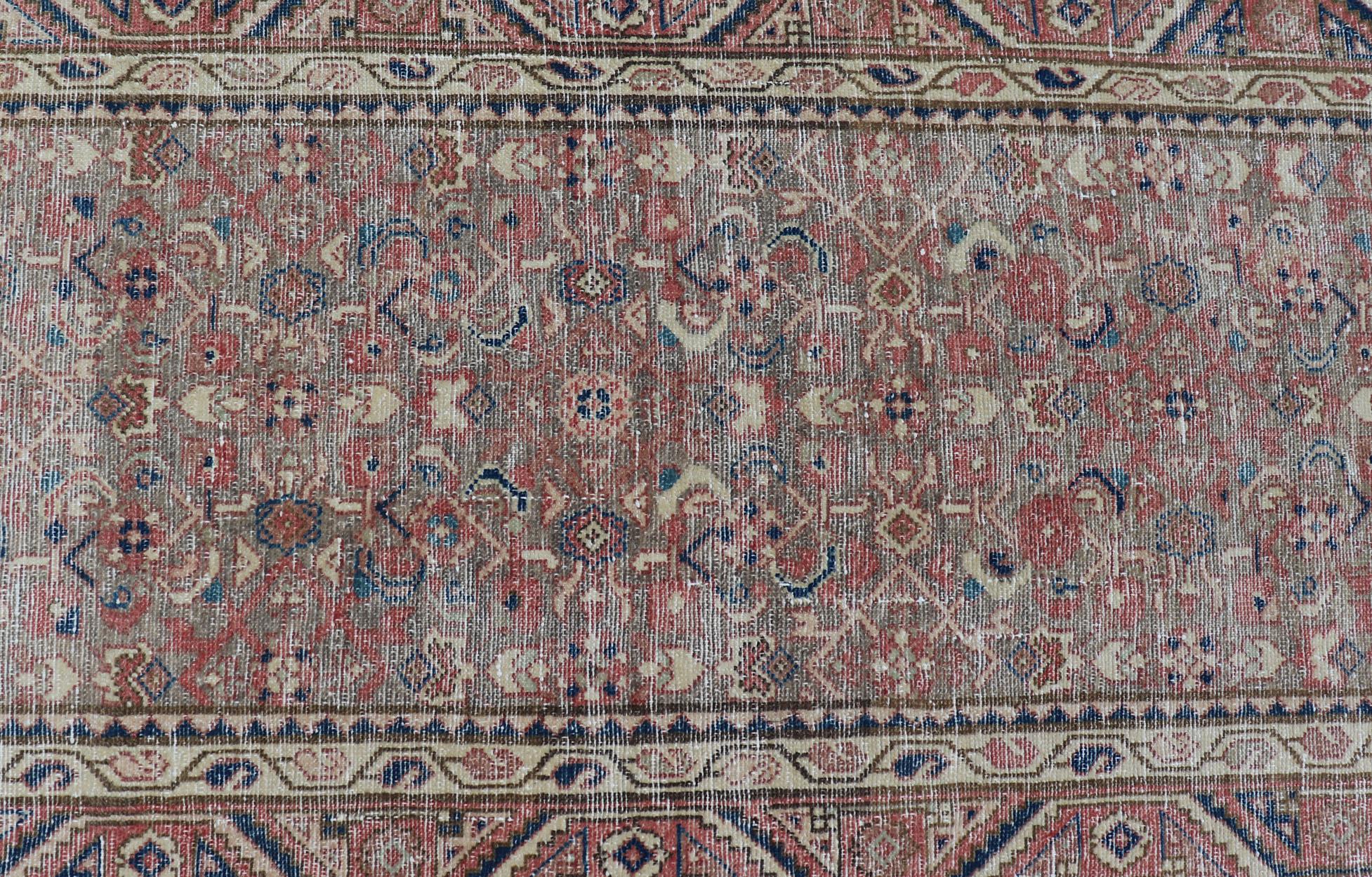 Antique Persian Malayer Runner in Tones of Blue, Salmon, Cream, and Tans For Sale 3