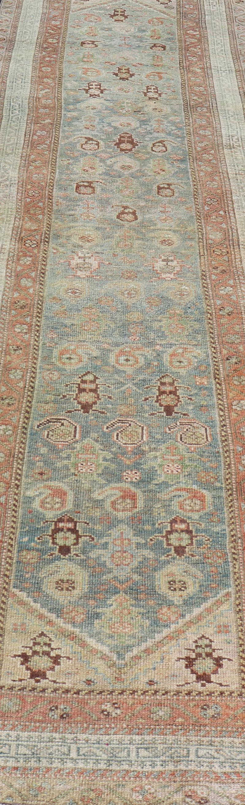 20th Century Antique Persian Malayer Runner in Wool with Sub-Geometric Design For Sale