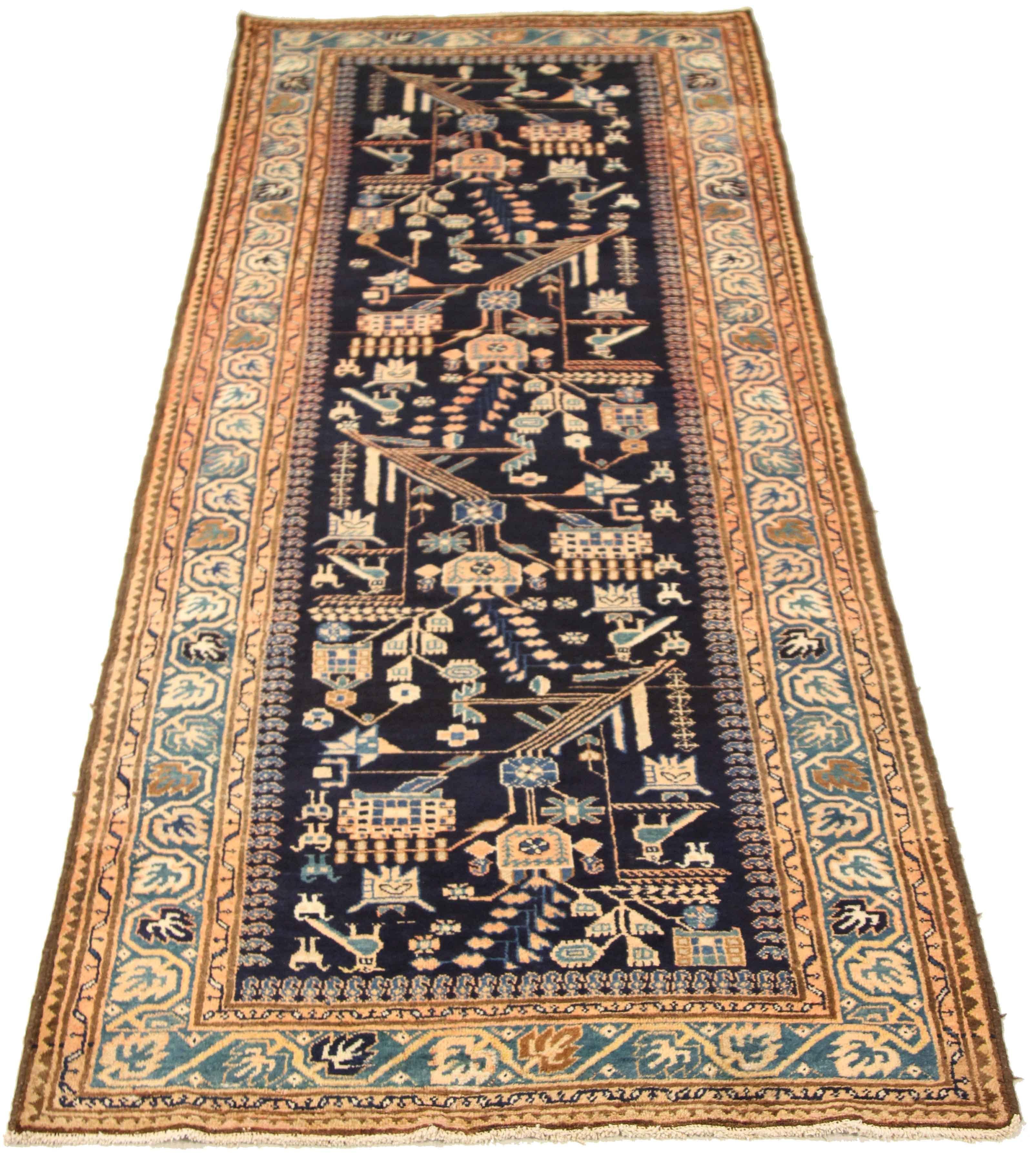 Oushak Antique Persian Malayer Runner Rug with Animal and Geometric Patterns For Sale