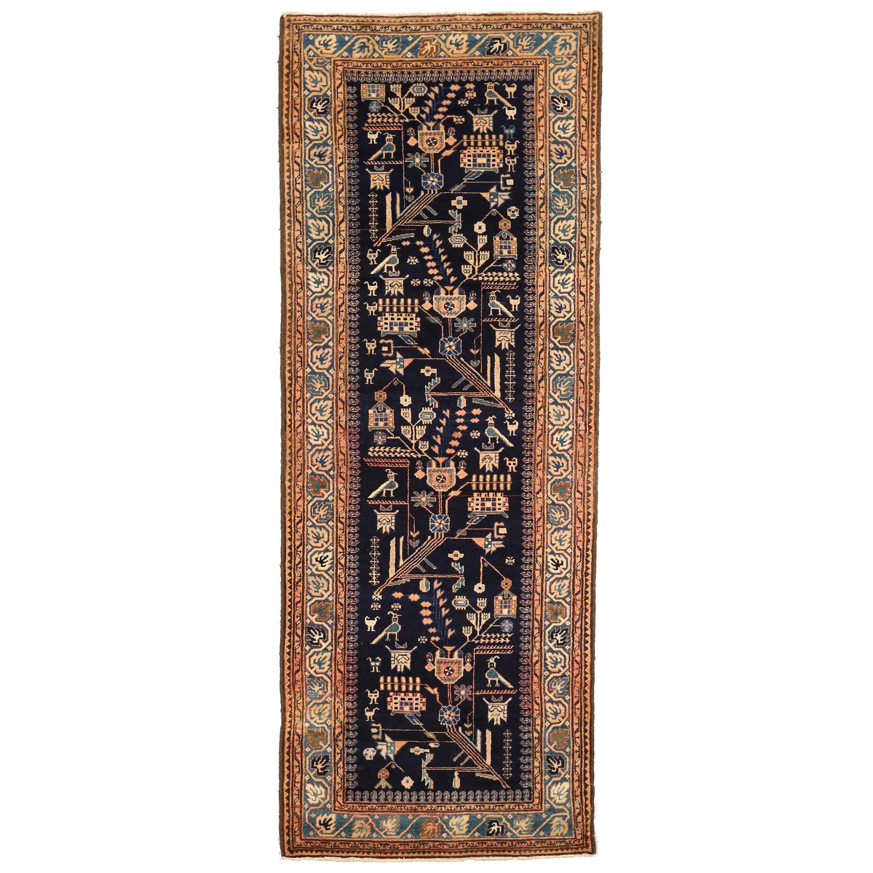 Antique Persian Malayer Runner Rug with Animal and Geometric Patterns