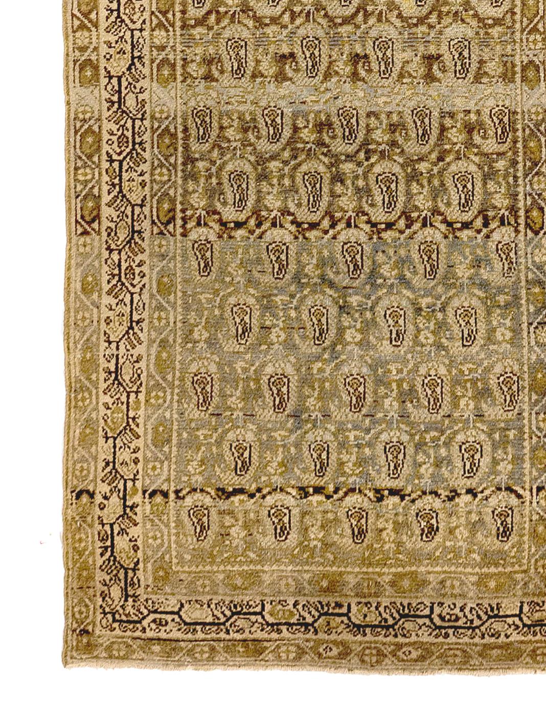 Hand-Woven Antique Persian Malayer Runner Rug with Beige and Brown Floral Field For Sale