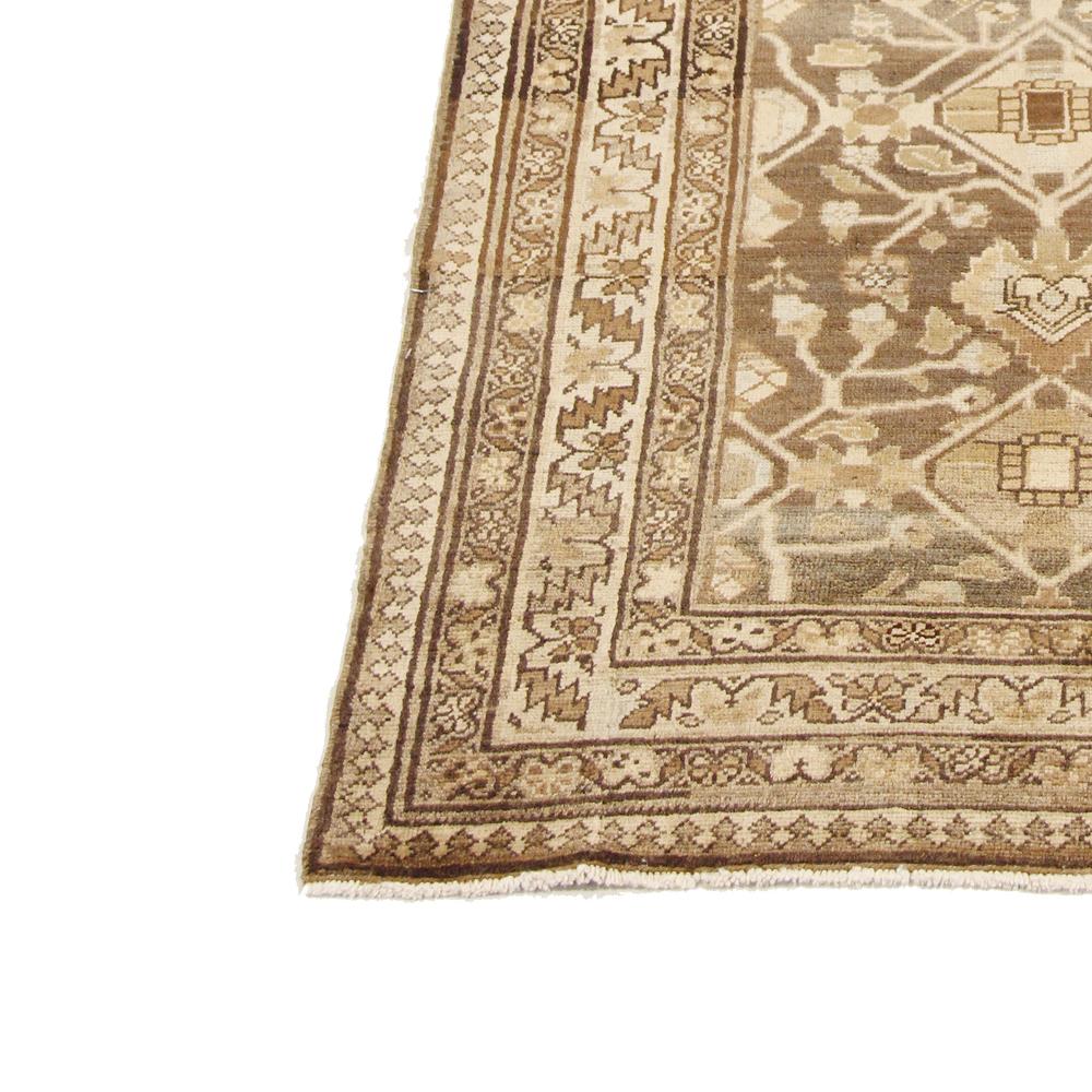 Antique Persian Malayer Runner Rug with Beige and Brown Tribal Details In Excellent Condition For Sale In Dallas, TX