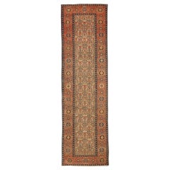 Alfombra Persa Antigua Malayer con Medallones Florales Beige y Naranja