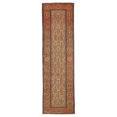 Antique Persian Malayer Runner Rug with Beige and Orange Floral Medallions