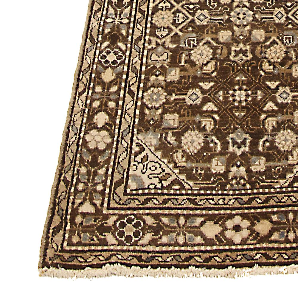 Antique Persian Malayer Runner Rug with Black and Beige Flower Medallions In Excellent Condition For Sale In Dallas, TX