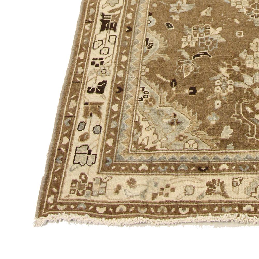 Antique Persian Malayer Runner Rug with Black and Ivory Floral Patterns In Excellent Condition For Sale In Dallas, TX